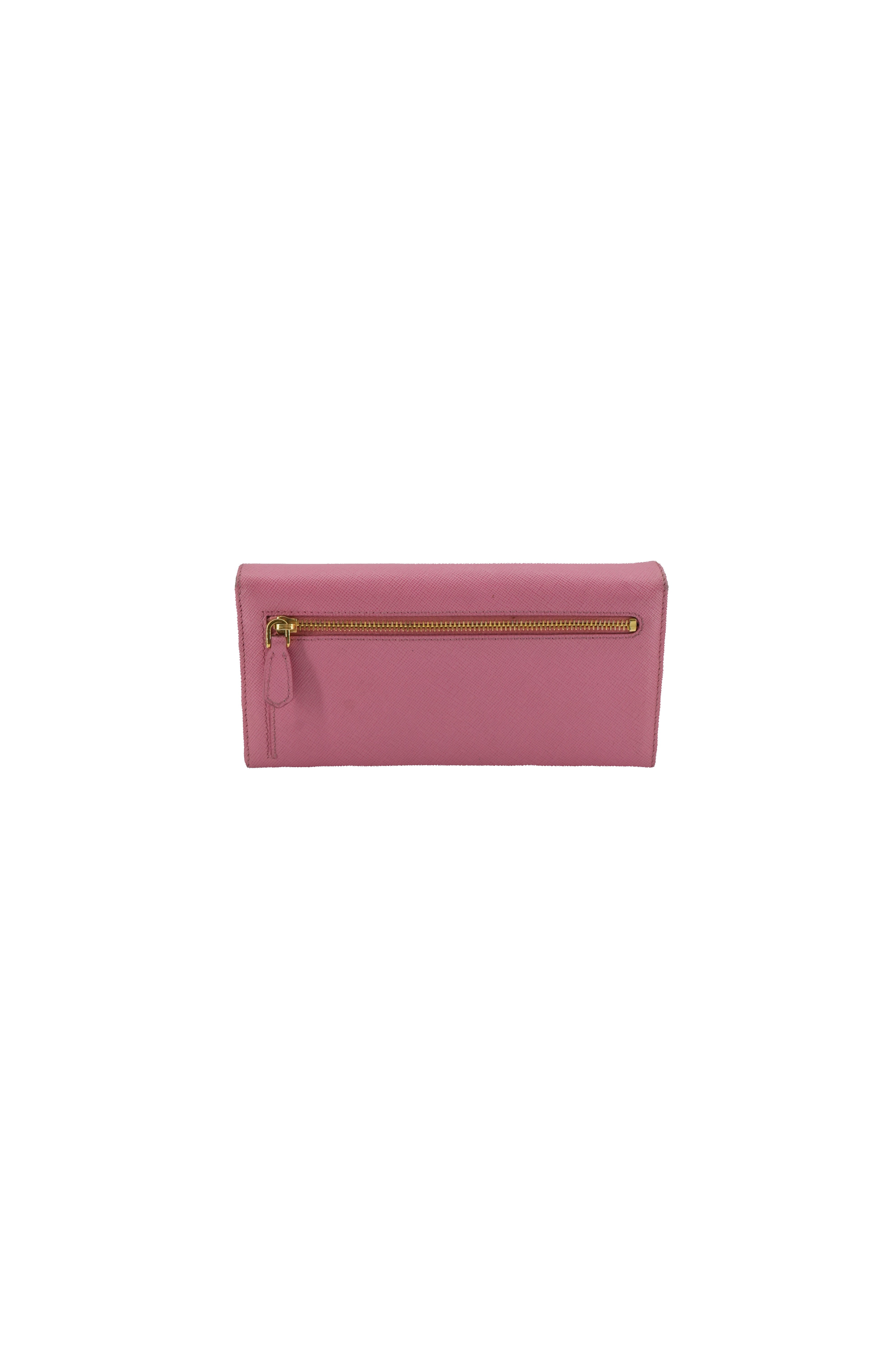 Prada pink saffiano leather long wallet 223