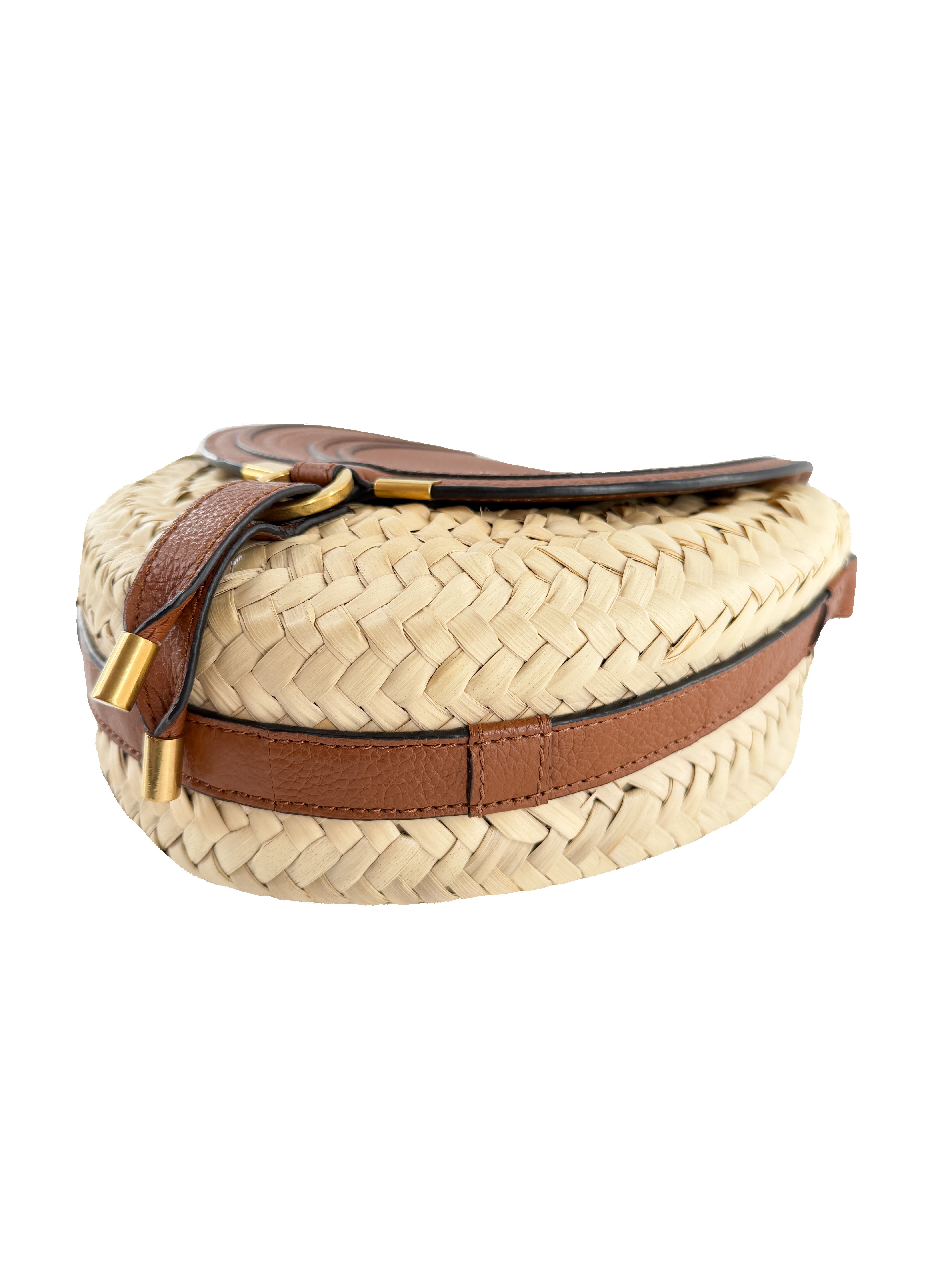 Chloé brown leather raffia Marcie crossbody 02-22-60-65