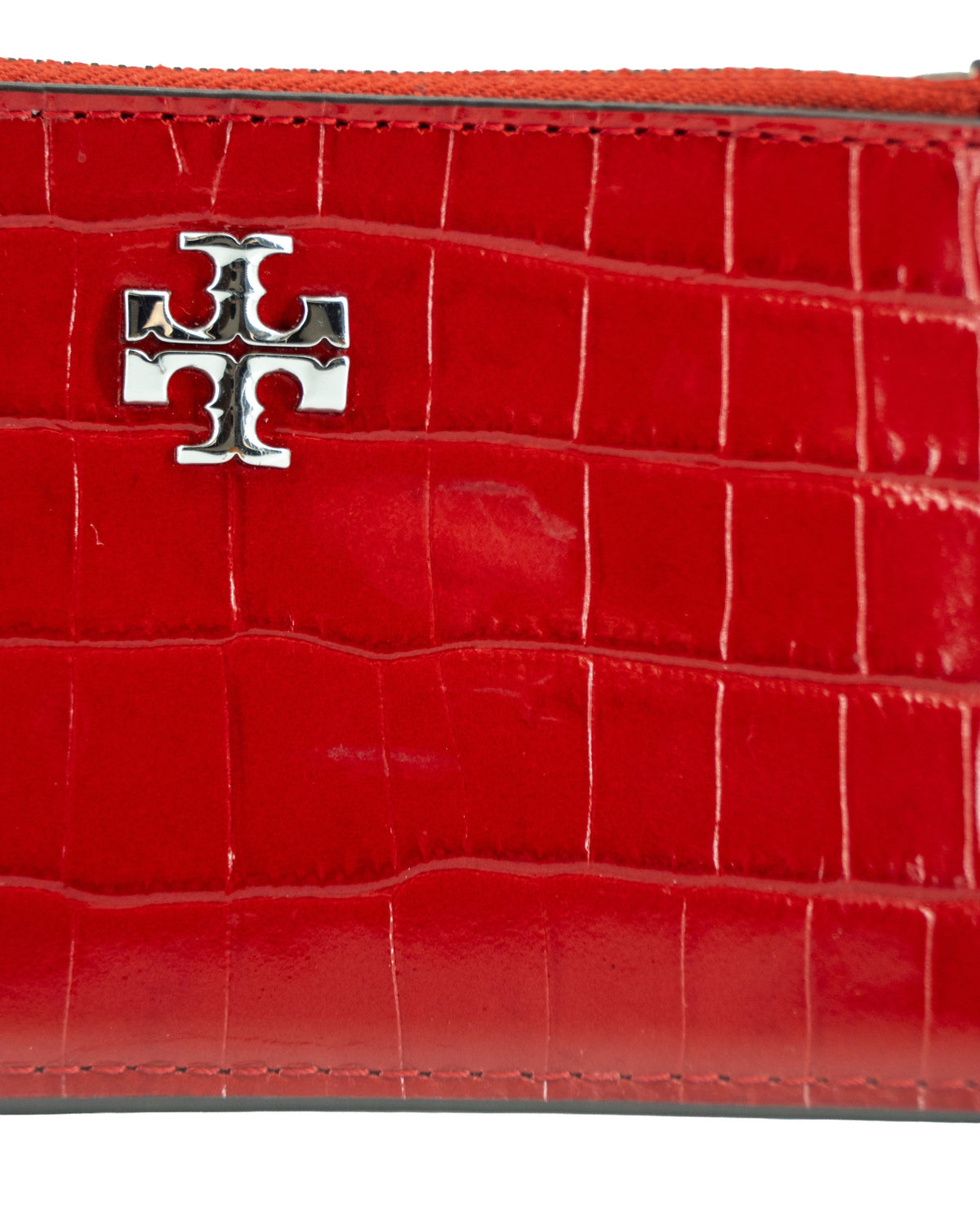 Tory Burch red croc embossed card wallet