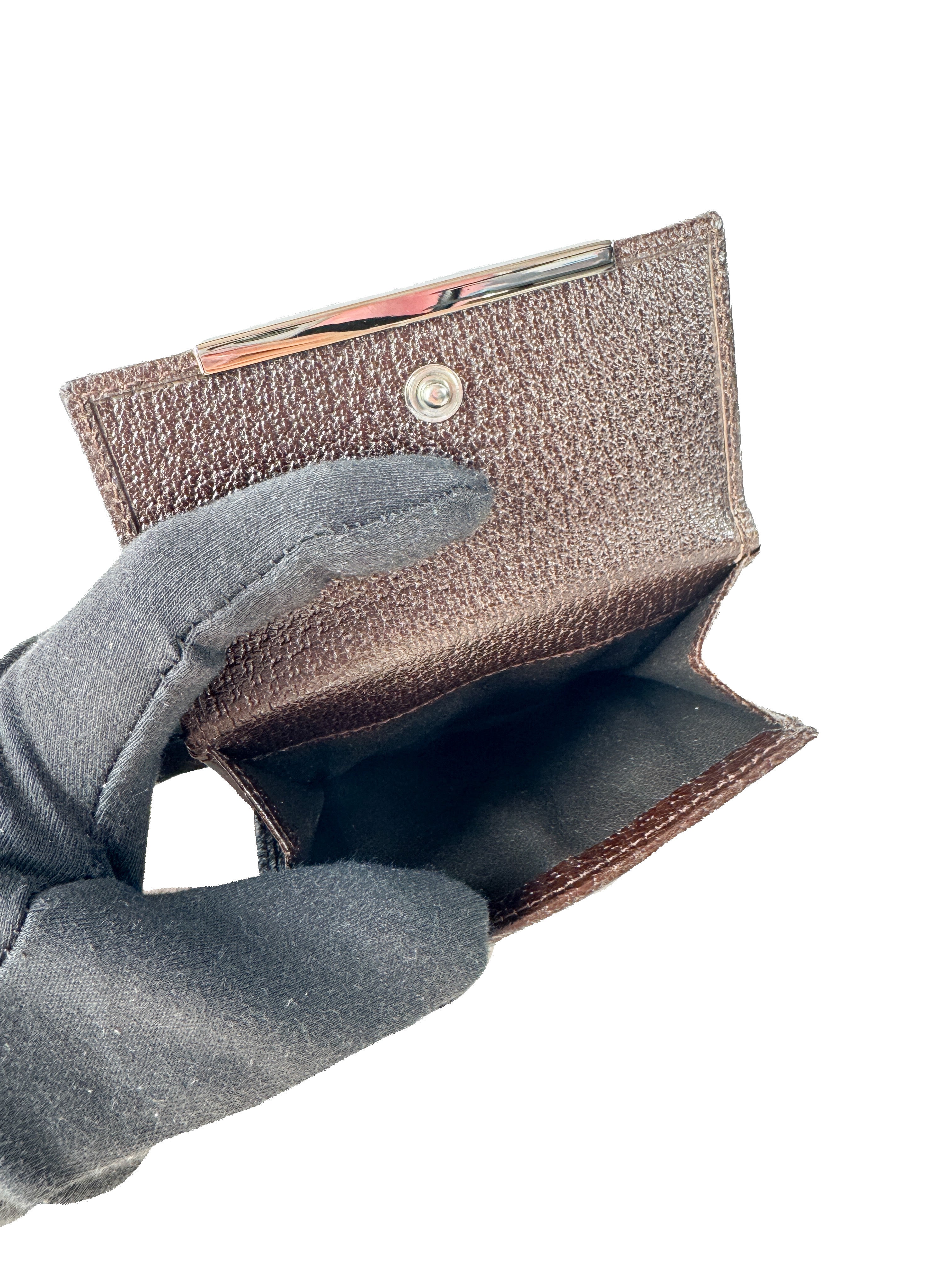 Gucci brown GG canvas leather compact wallet  12716 0959