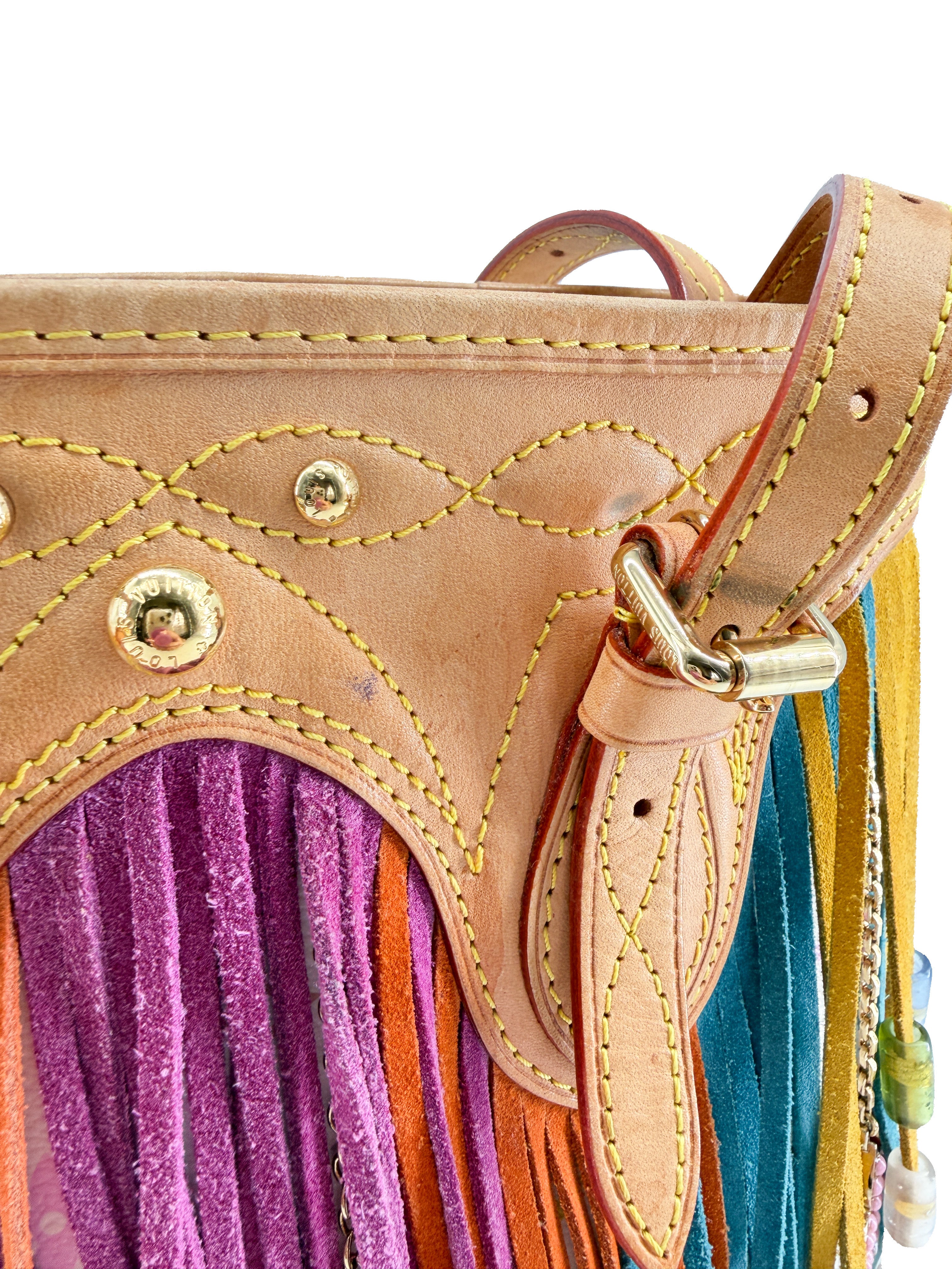 Louis Vuitton monogram multicolor fringe bucket white SR0056