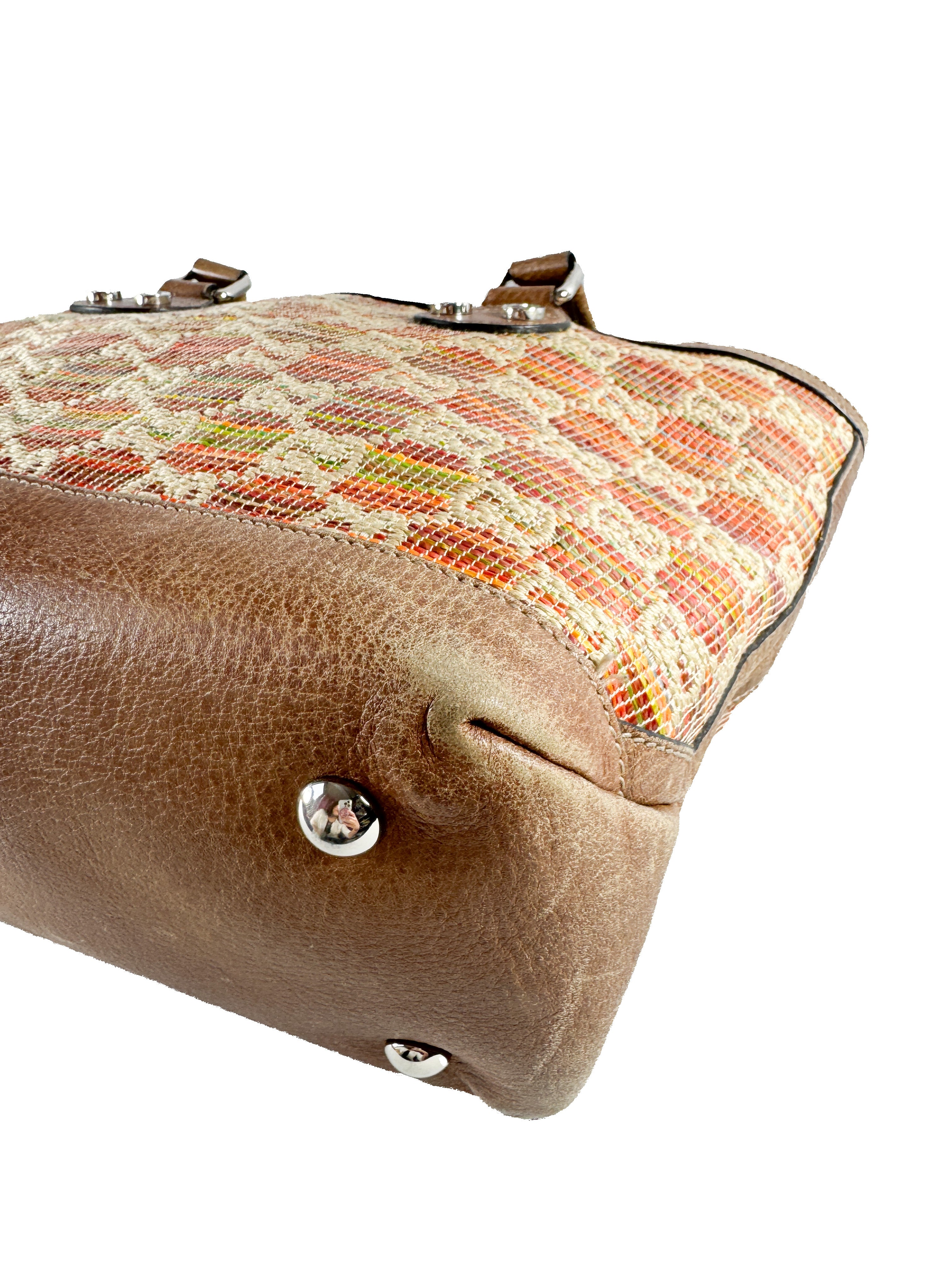 Gucci GG sunset Paglia straw and leather tote 232973000926