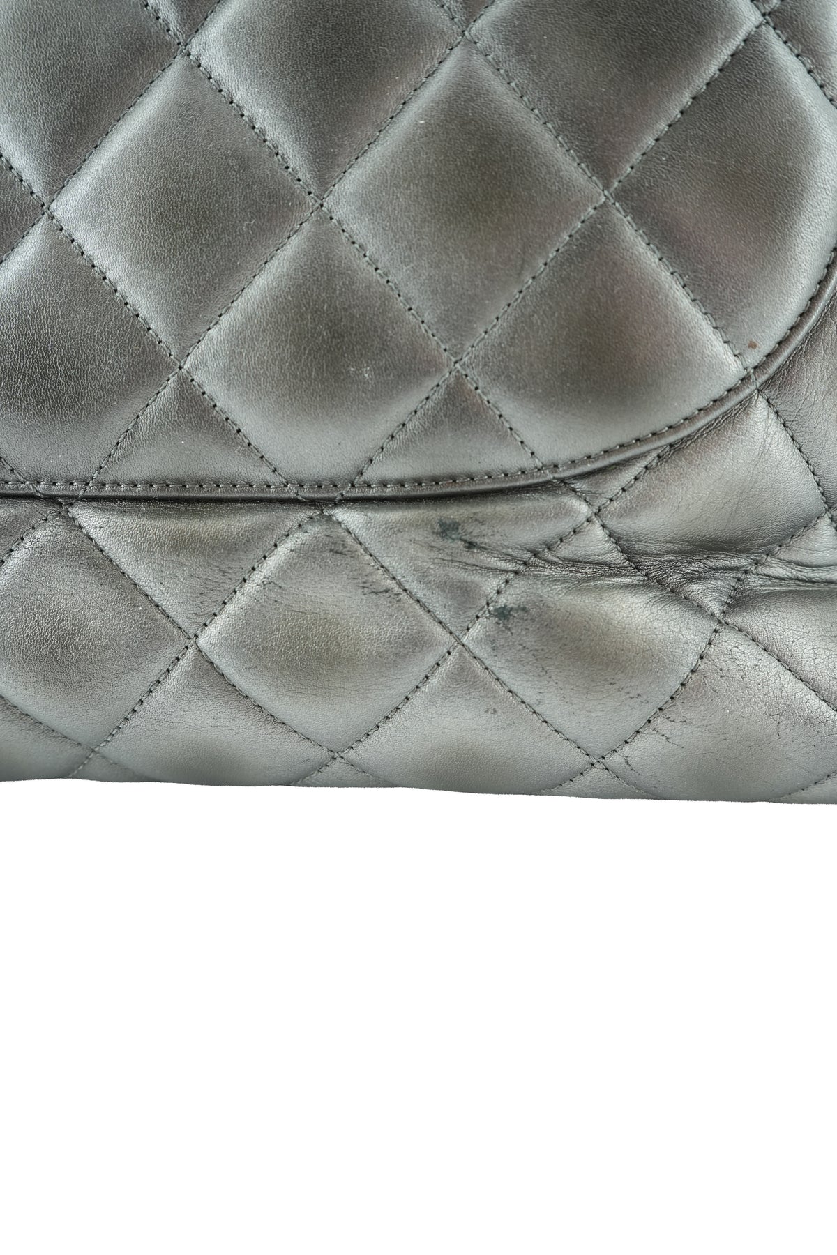 Chanel dark silver quilted large trendy shopping tote 21647644