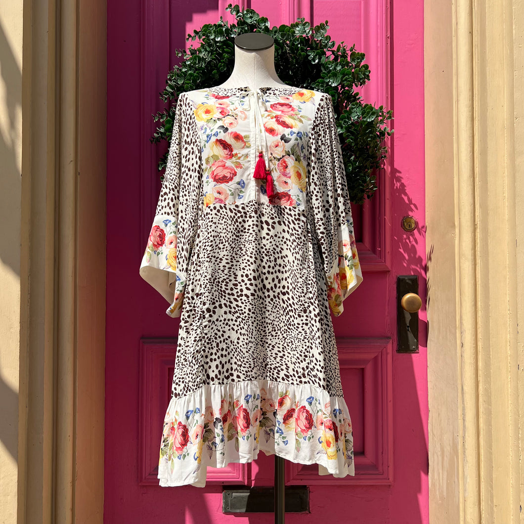 Johnny Was leopard print floral short sleeve dress size M