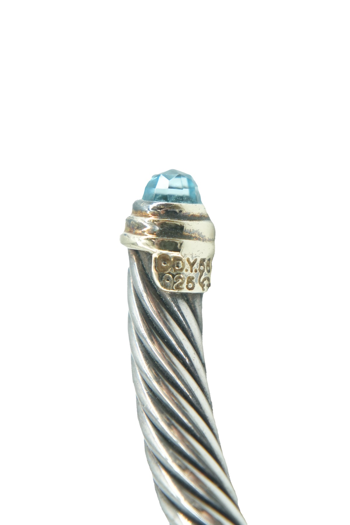David Yurman sterling silver, yellow gold, blue topaz 4MM cable classic bracelet