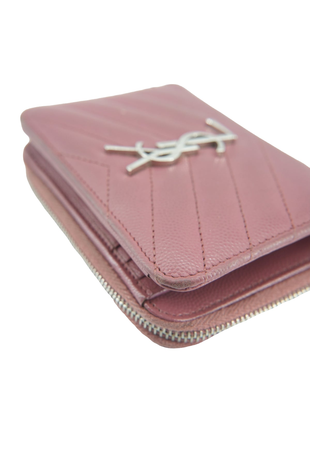 Saint Laurent pink quilted Cassandre compact wallet 0617