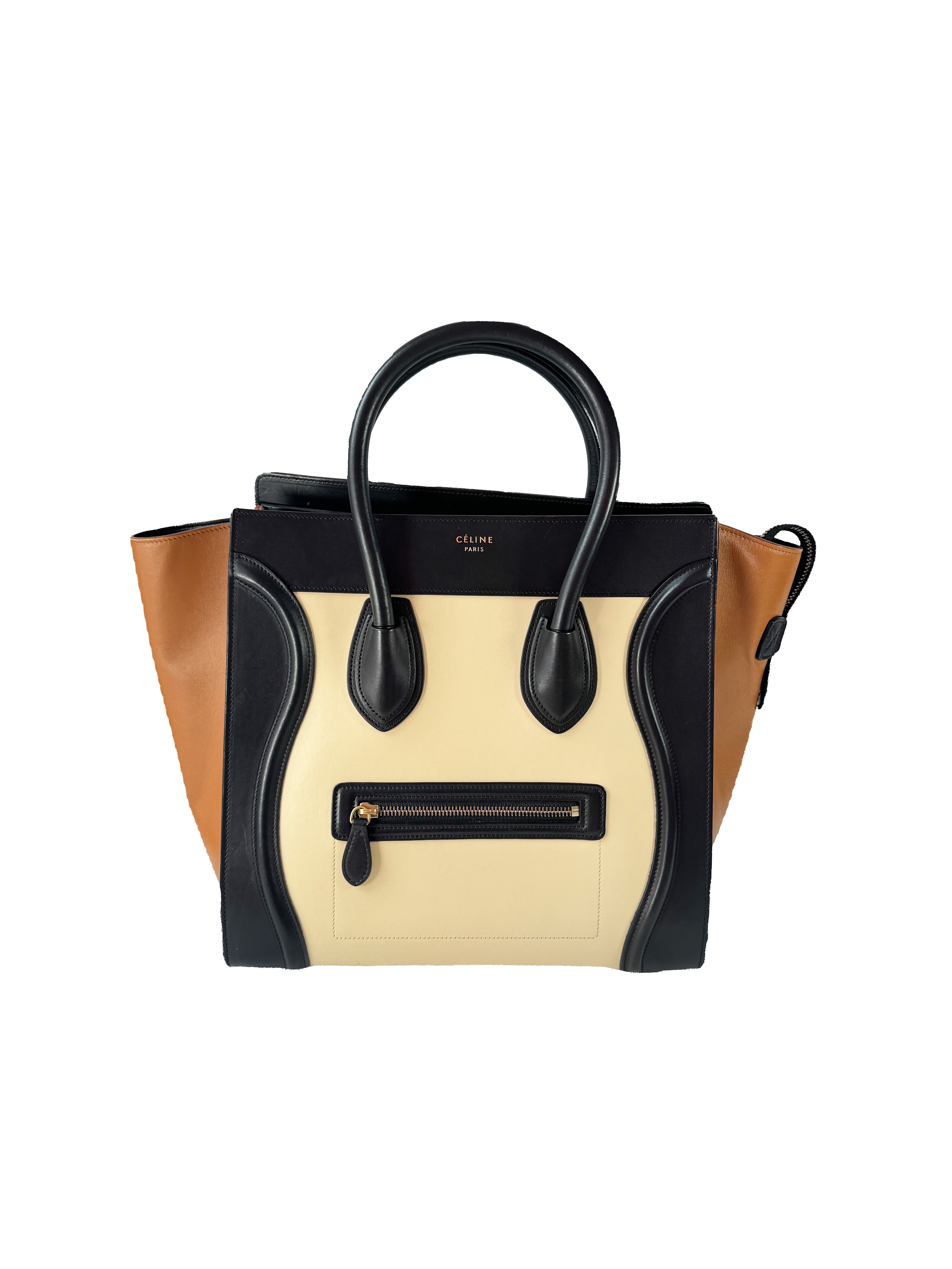 Celine Tricolor cream/black/brown Luggage Bag Leather Mini F-CU-0144