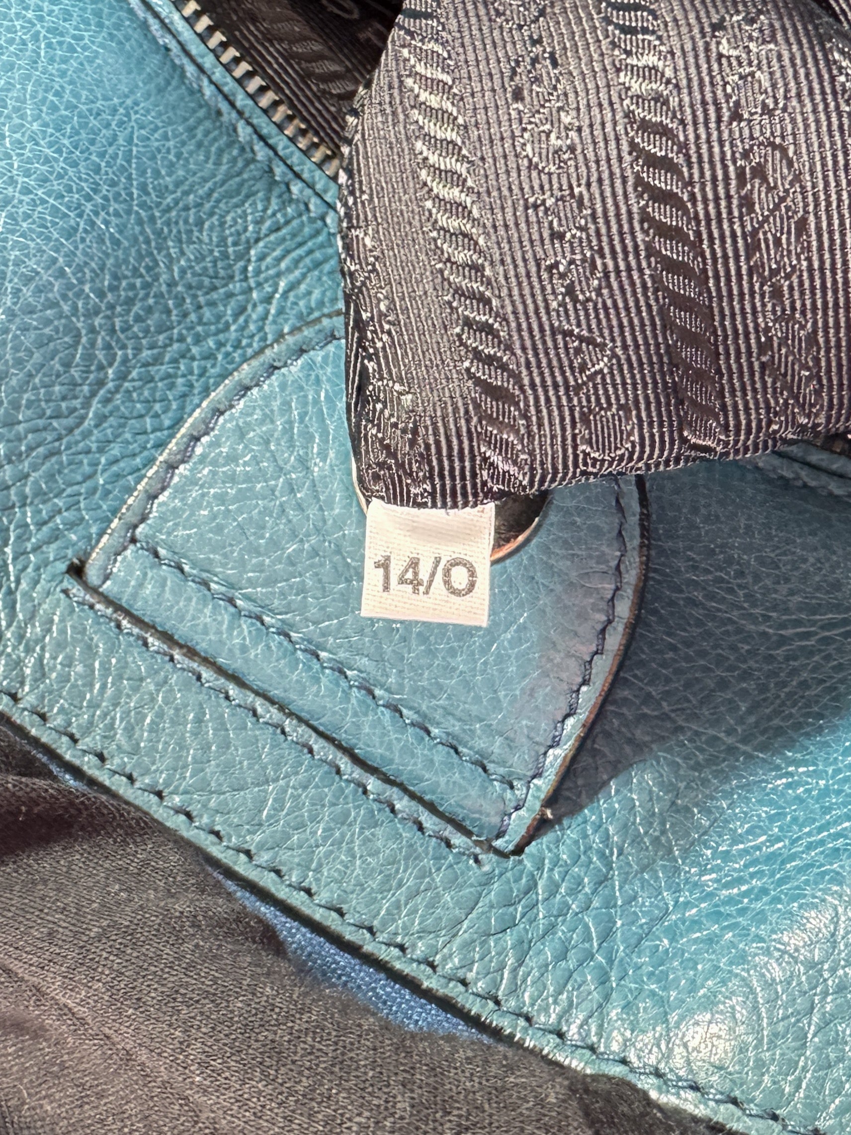 Prada teal twin pocket Glace leather tote 14/O