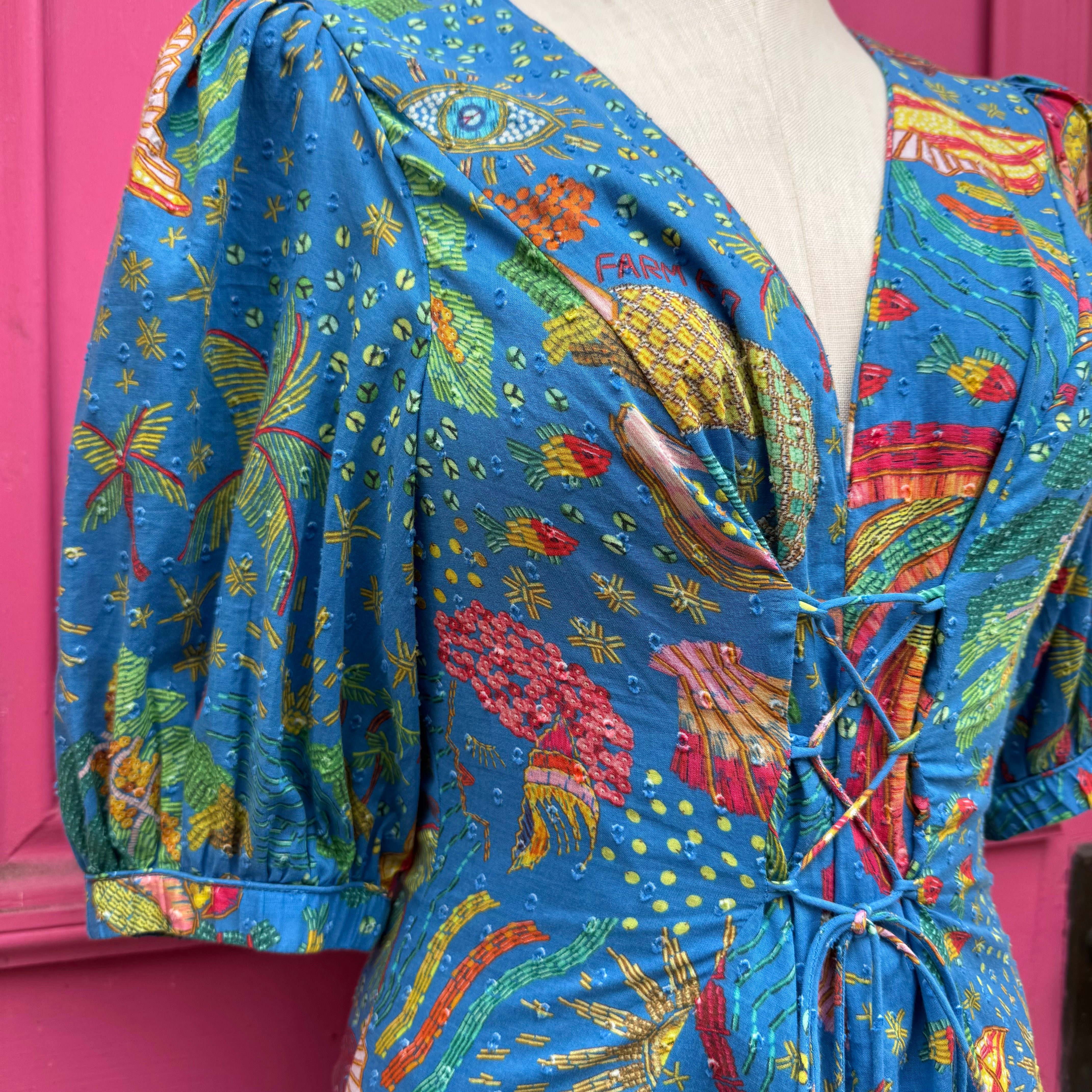 FARM RIO blue multicolor short sleeve dress size S