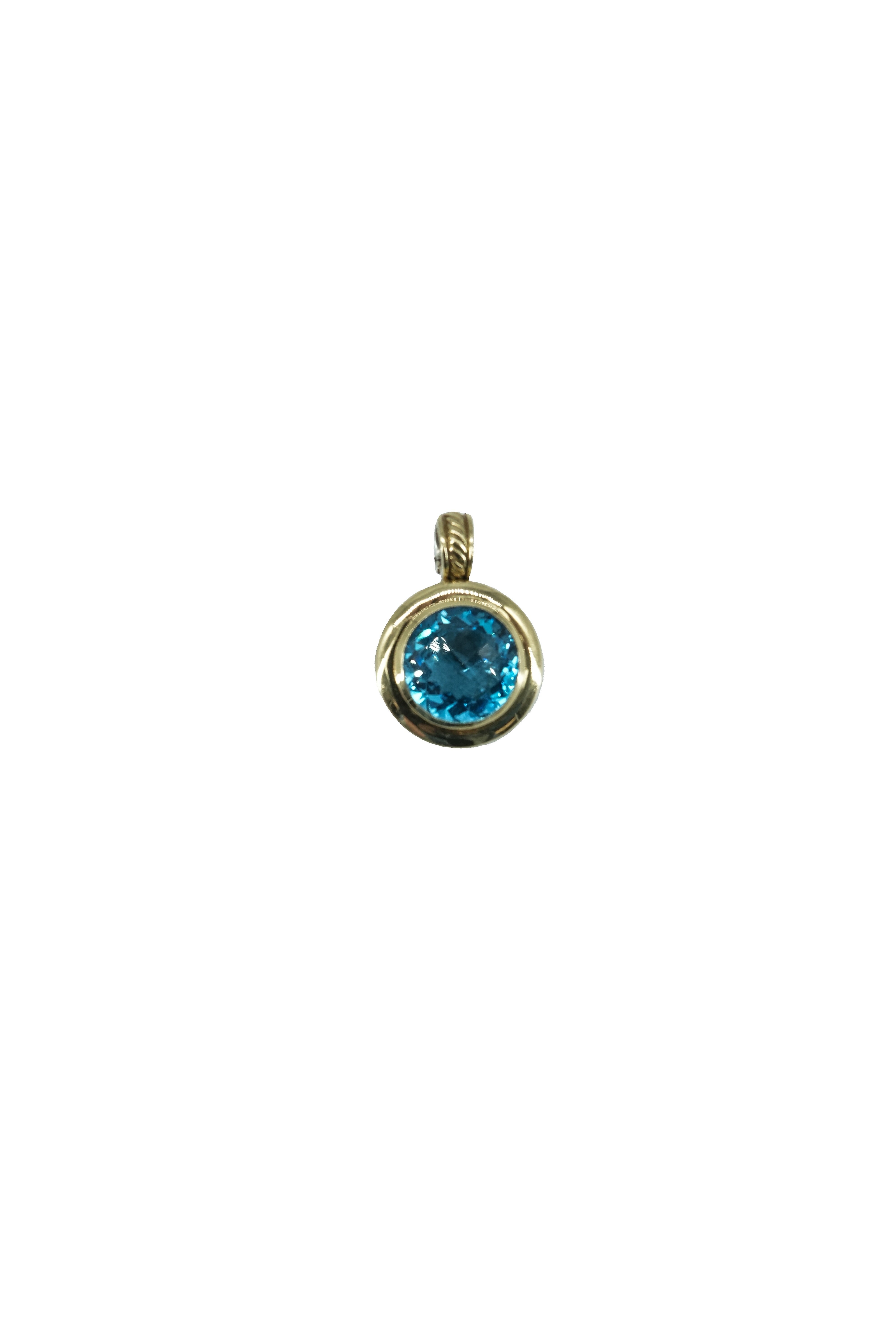 David Yurman sterling silver, yellow gold, blue topaz pendant