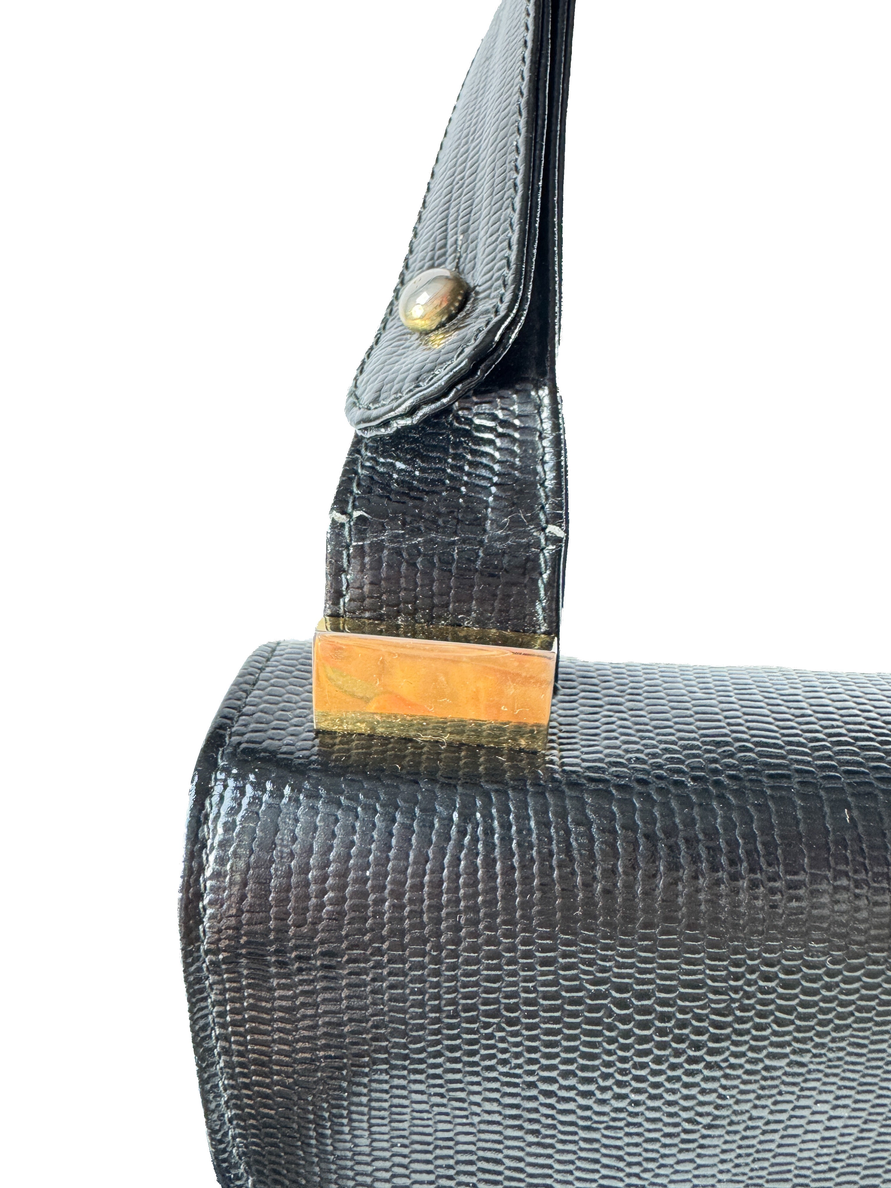 Salvatore Ferragamo black suede/lizard vintage shoulder bag