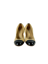 Chanel beige/black leather cap toe pumps size 38