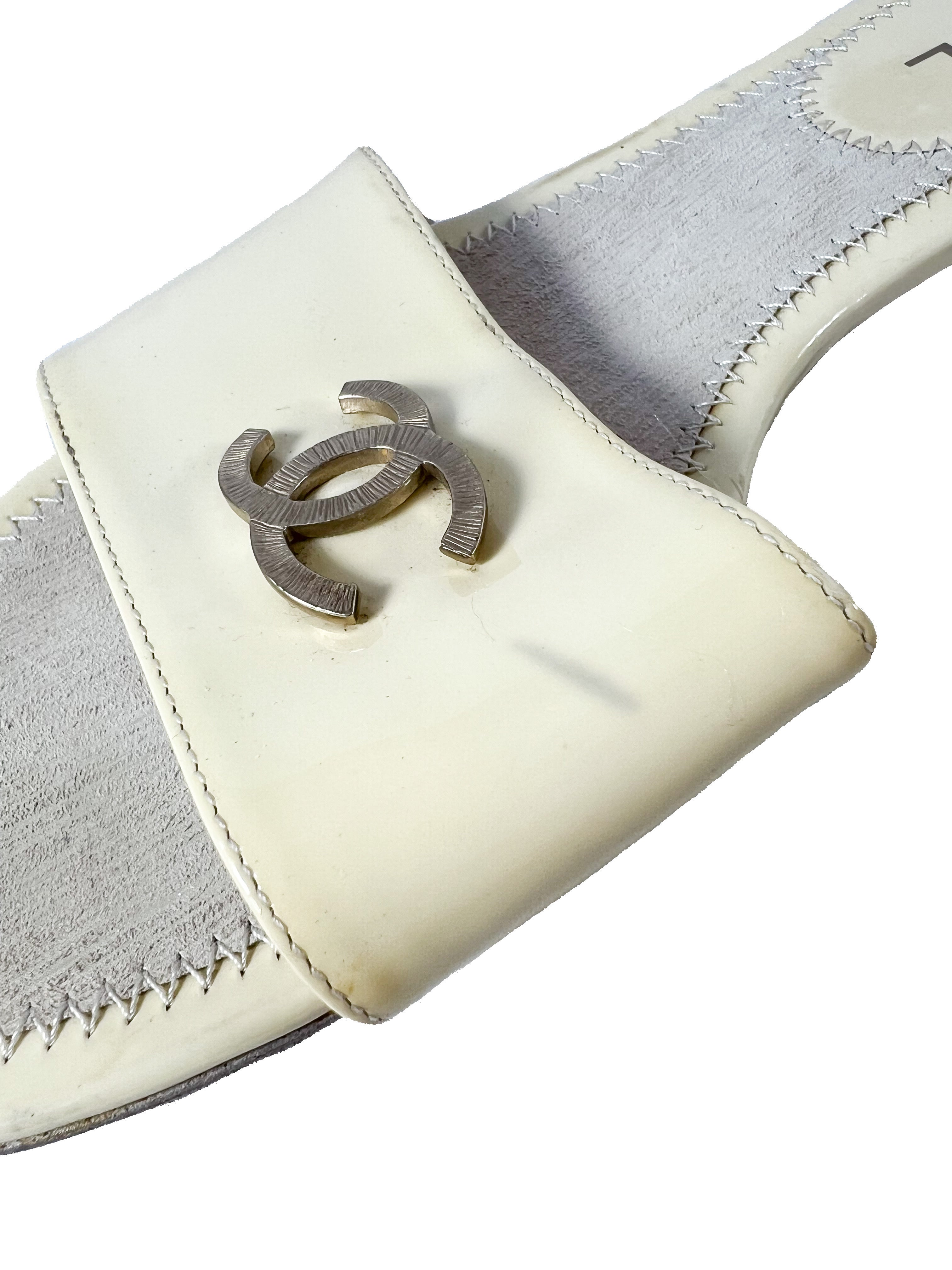 Chanel cream patent leather CC slides size 38.5 **as is**