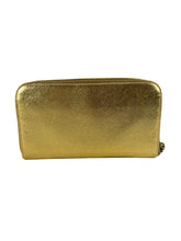 Prada gold metallic leather zip around wallet