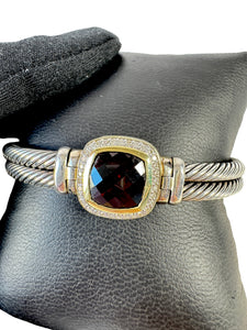 David Yurman sterling silver, 18k gold, garnet & diamond Albion double cable bracelet