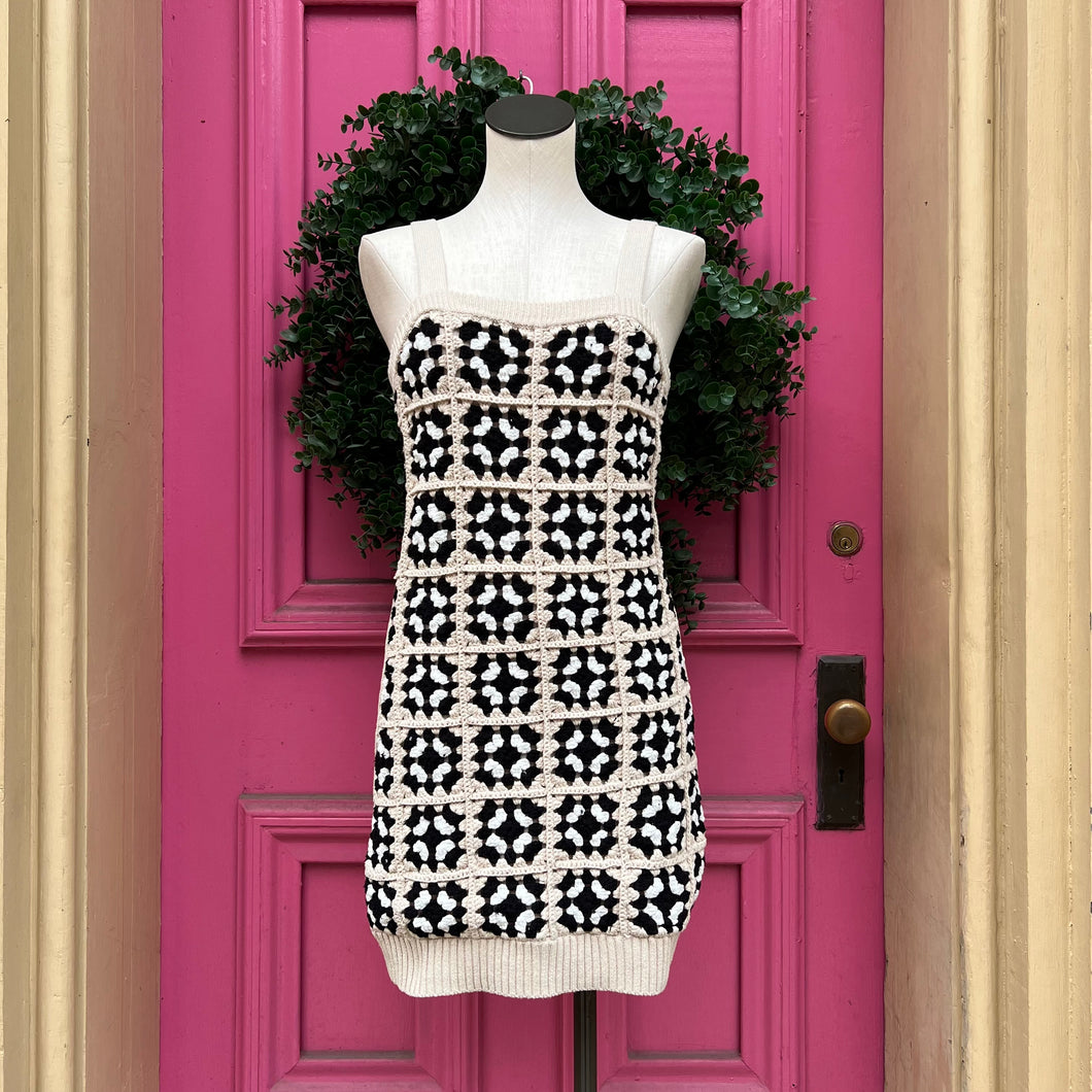 Design History cream black crochet tank dress size S NWT