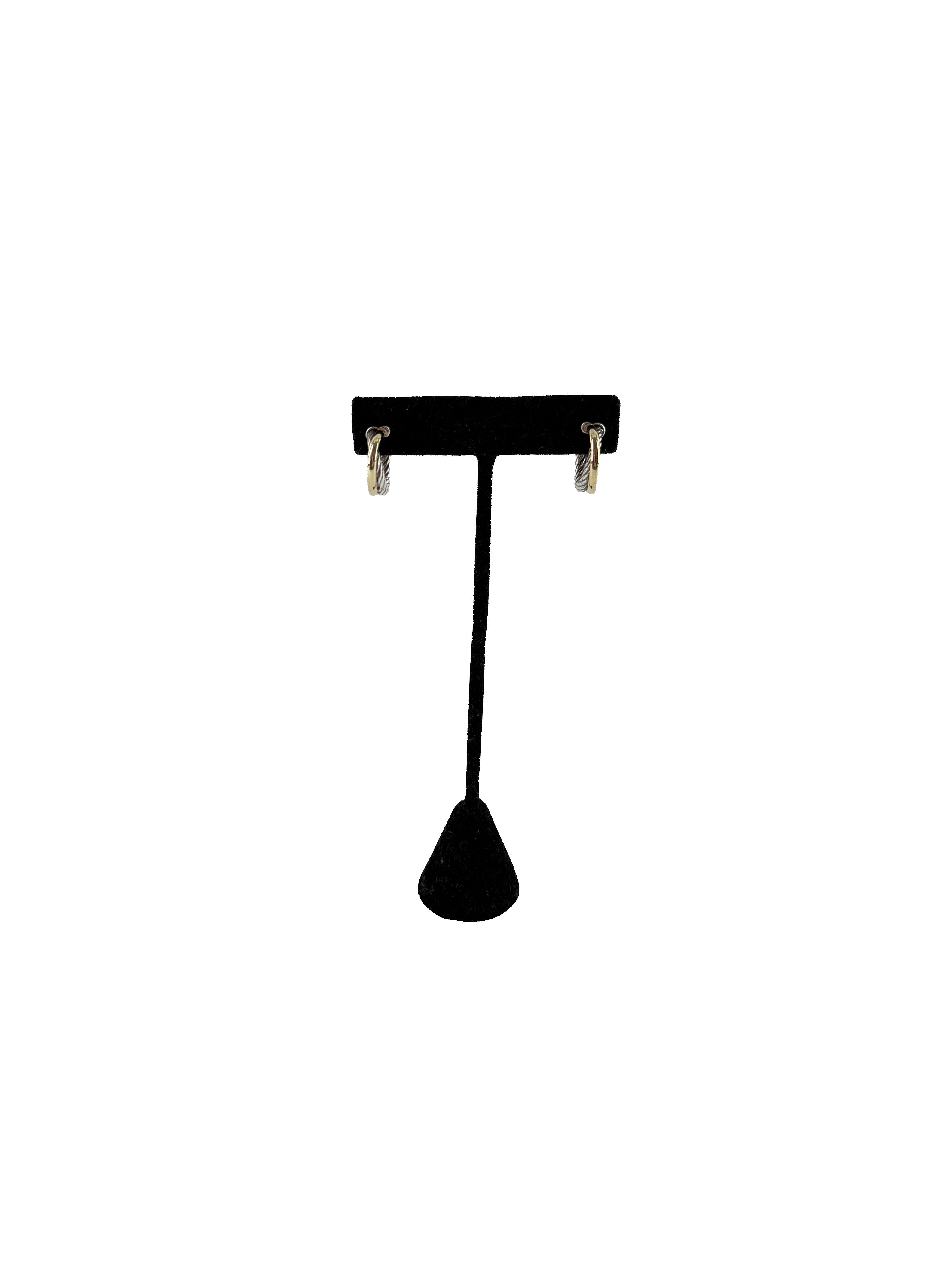 David Yurman sterling silver, yellow gold crossover hoop earrings small