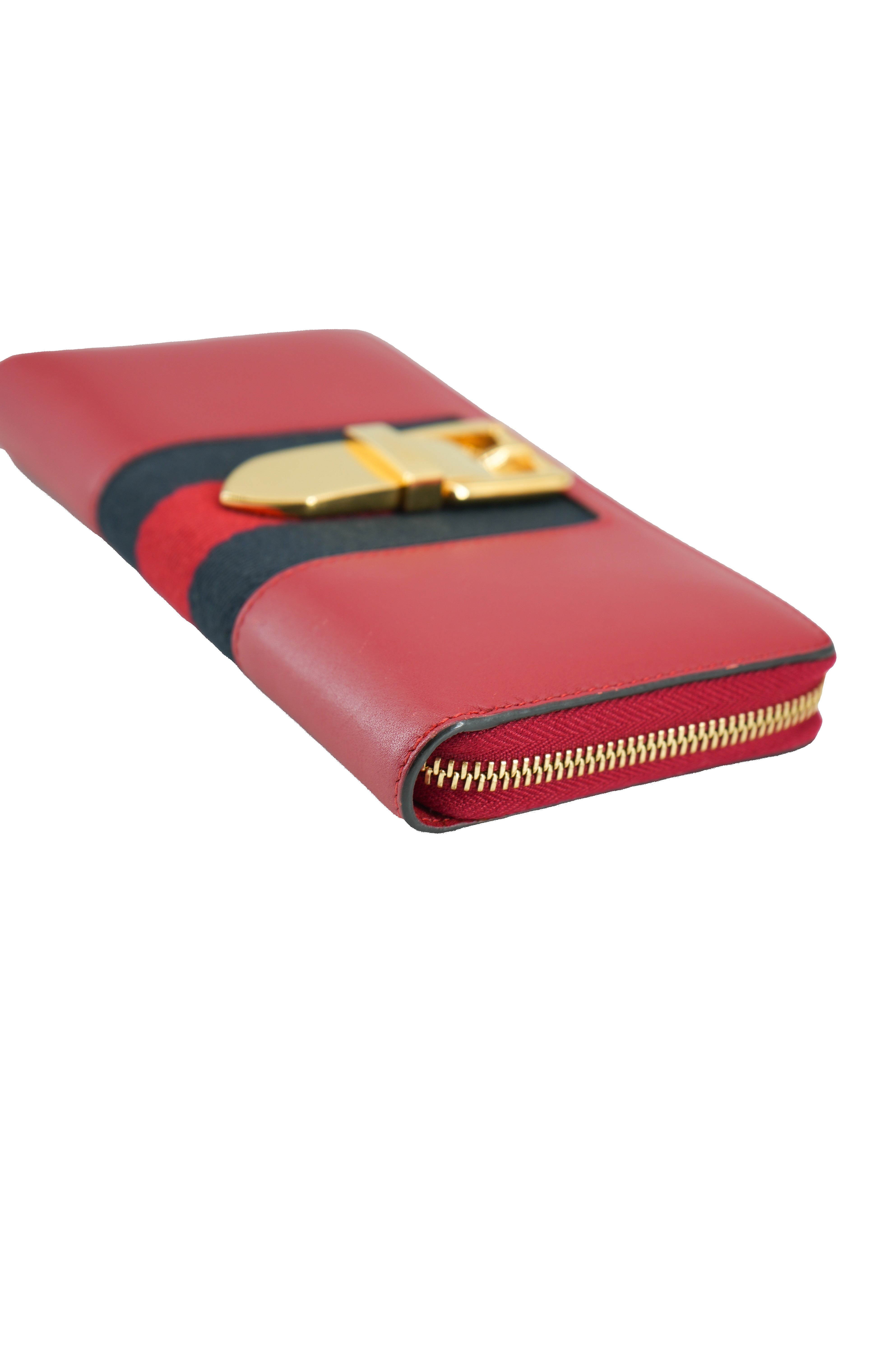 Gucci red leather buckle Sylvie zip around wallet 176083-2062