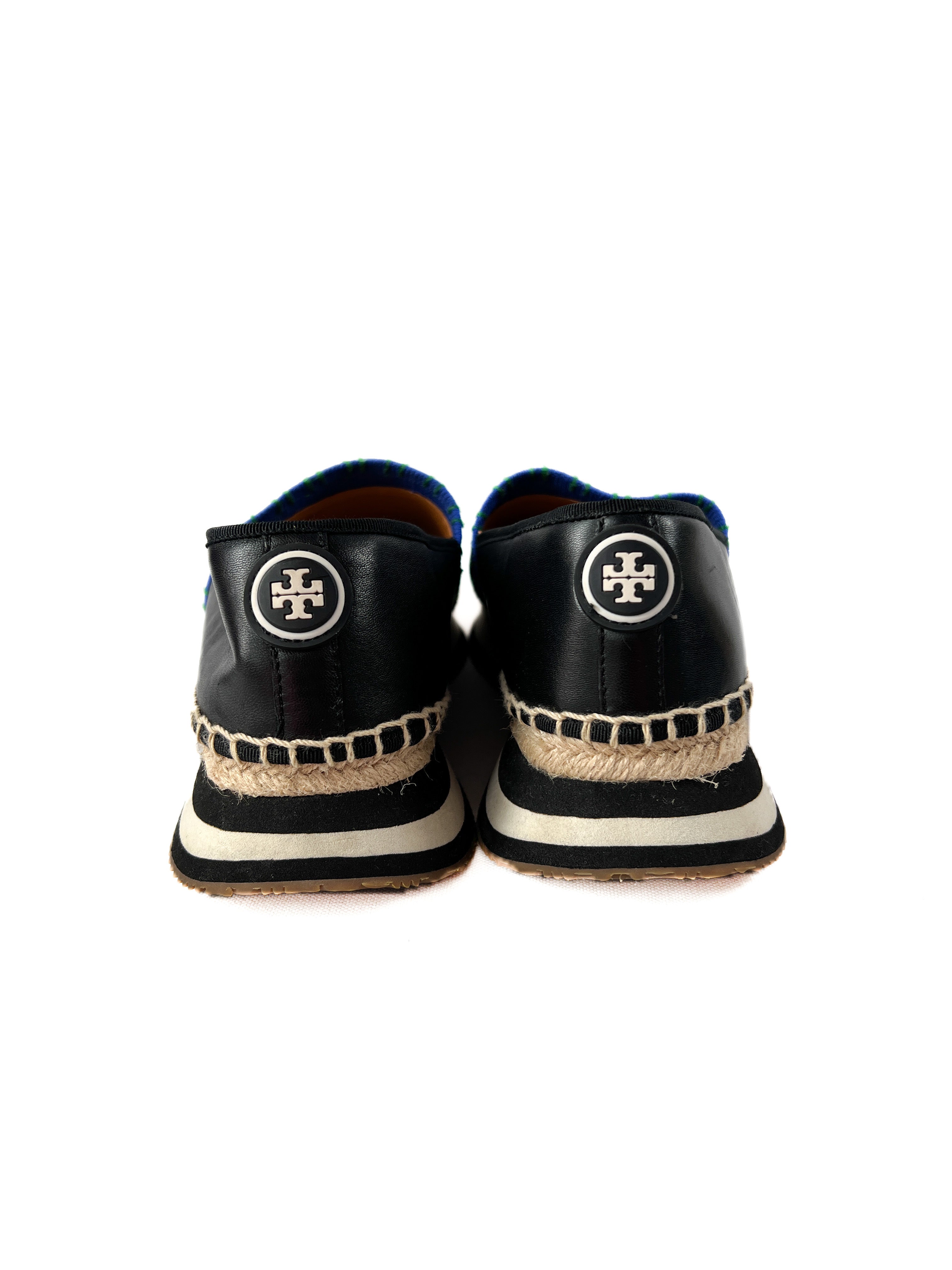 Tory Burch black floral espadrille slip ons size 7.5