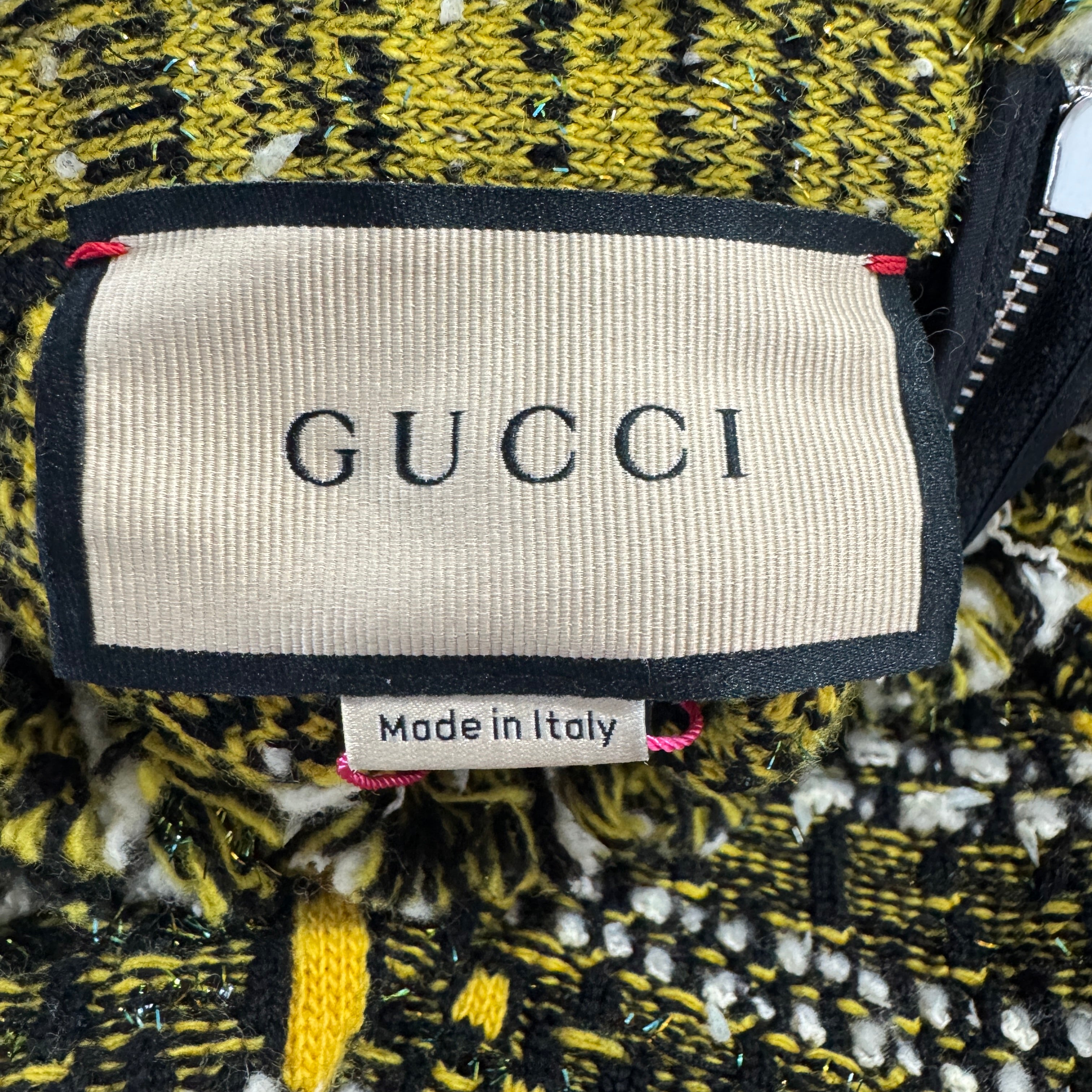 Gucci yellow tweed lamé mini dress size XXS