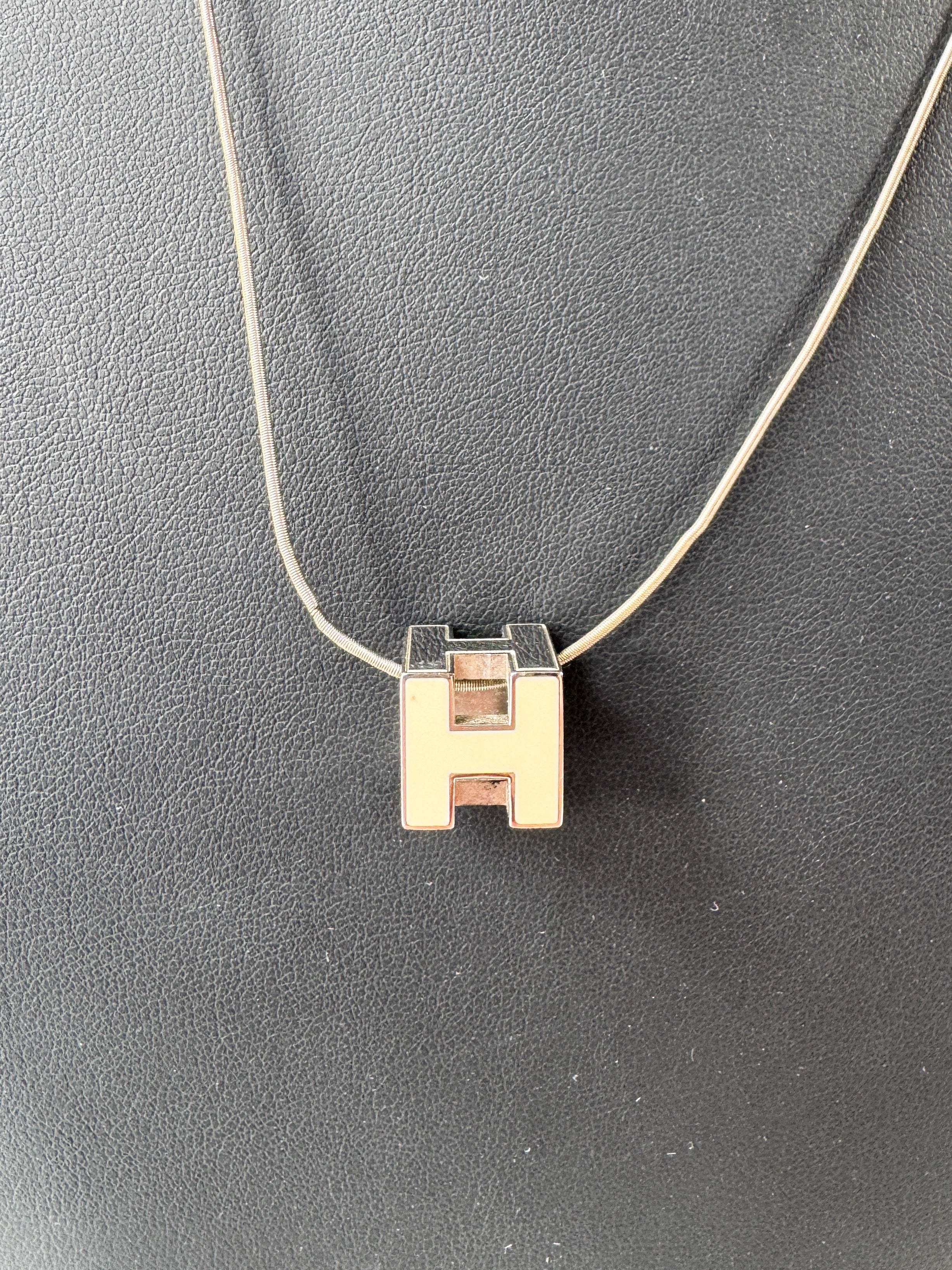 Hermès white silver enamel cage d' H necklace