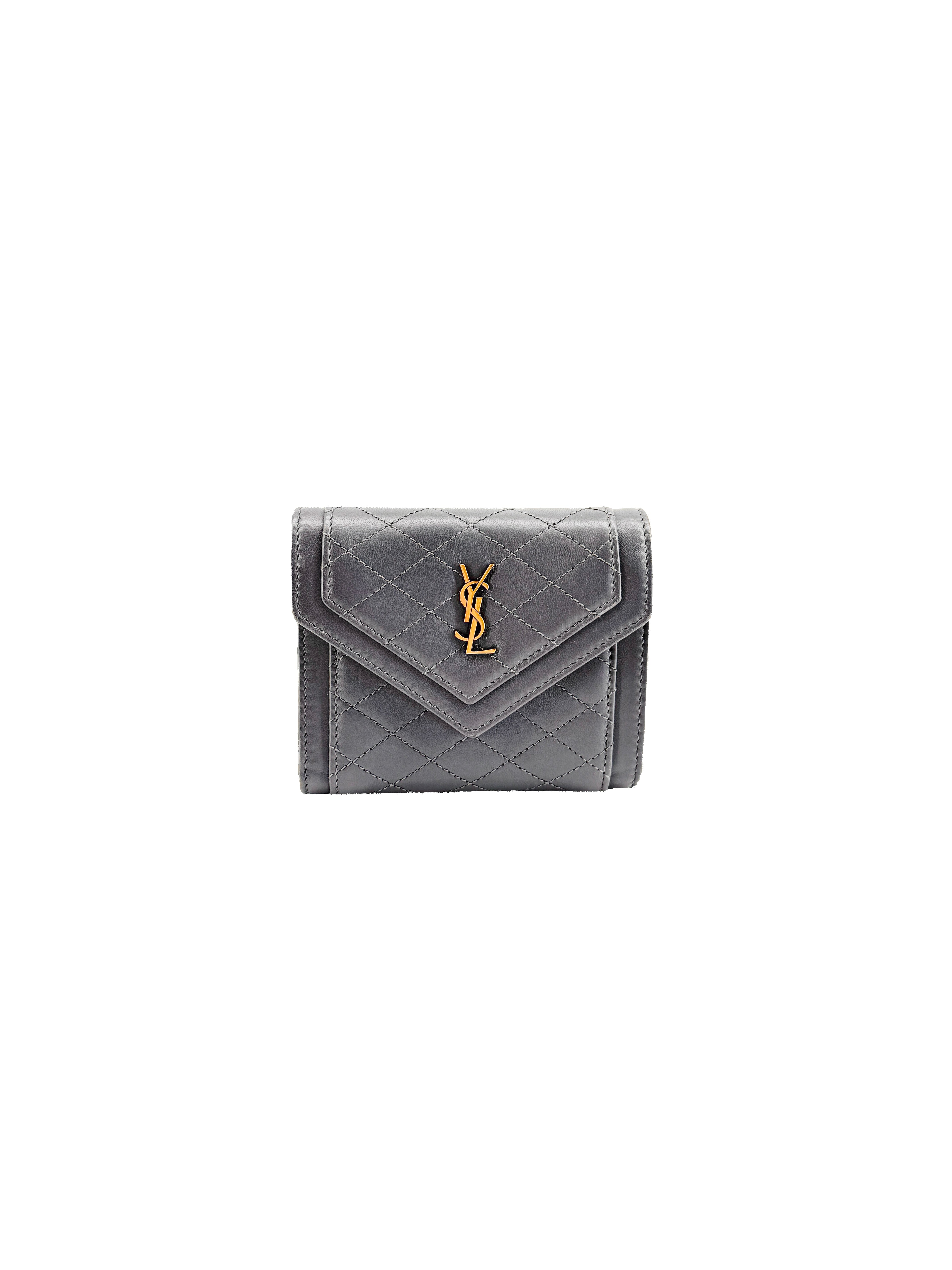 Saint Laurent storm gray Gaby quilted leather wallet INN692684-0622
