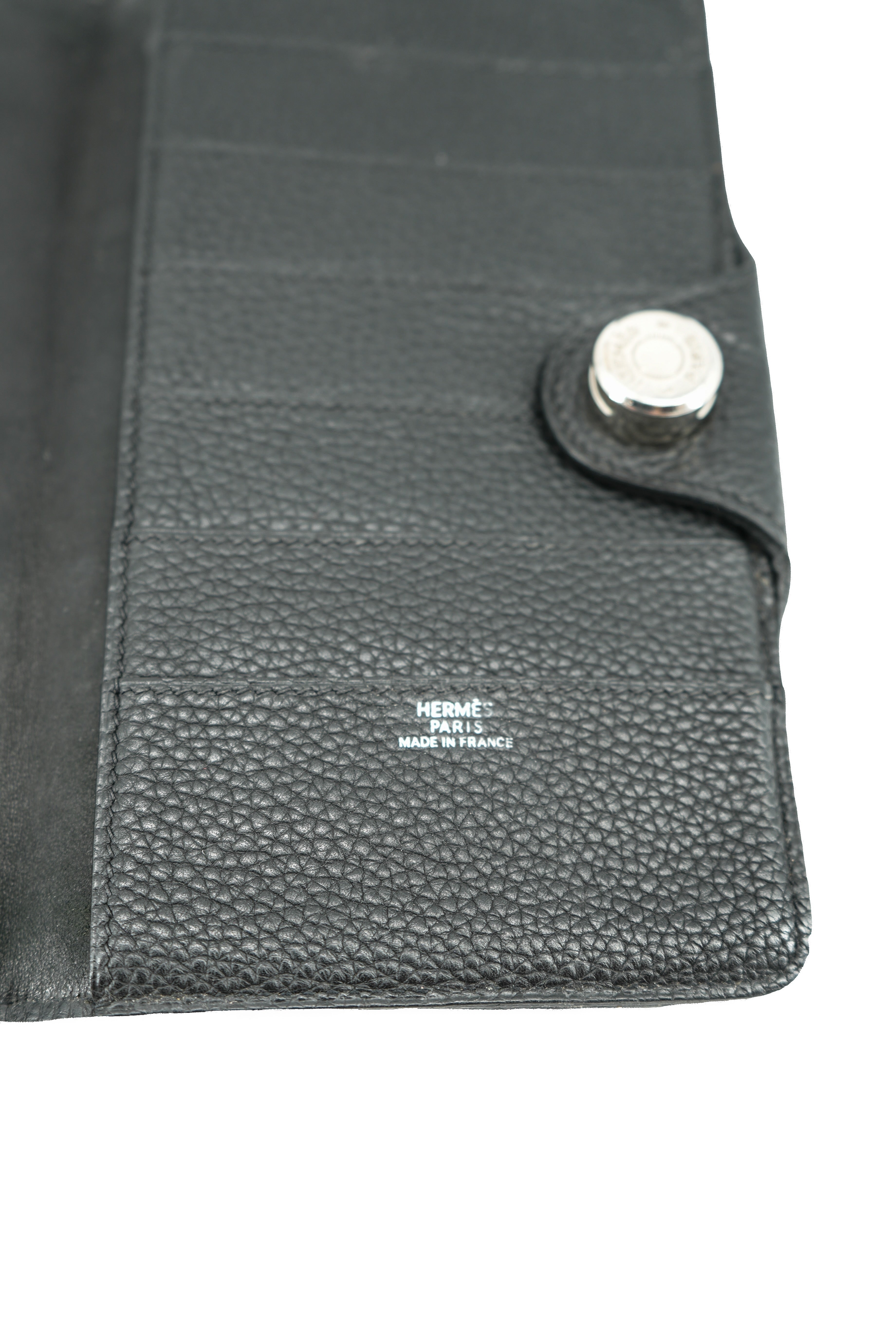 Hermès black leather Dogon wallet sqaure H