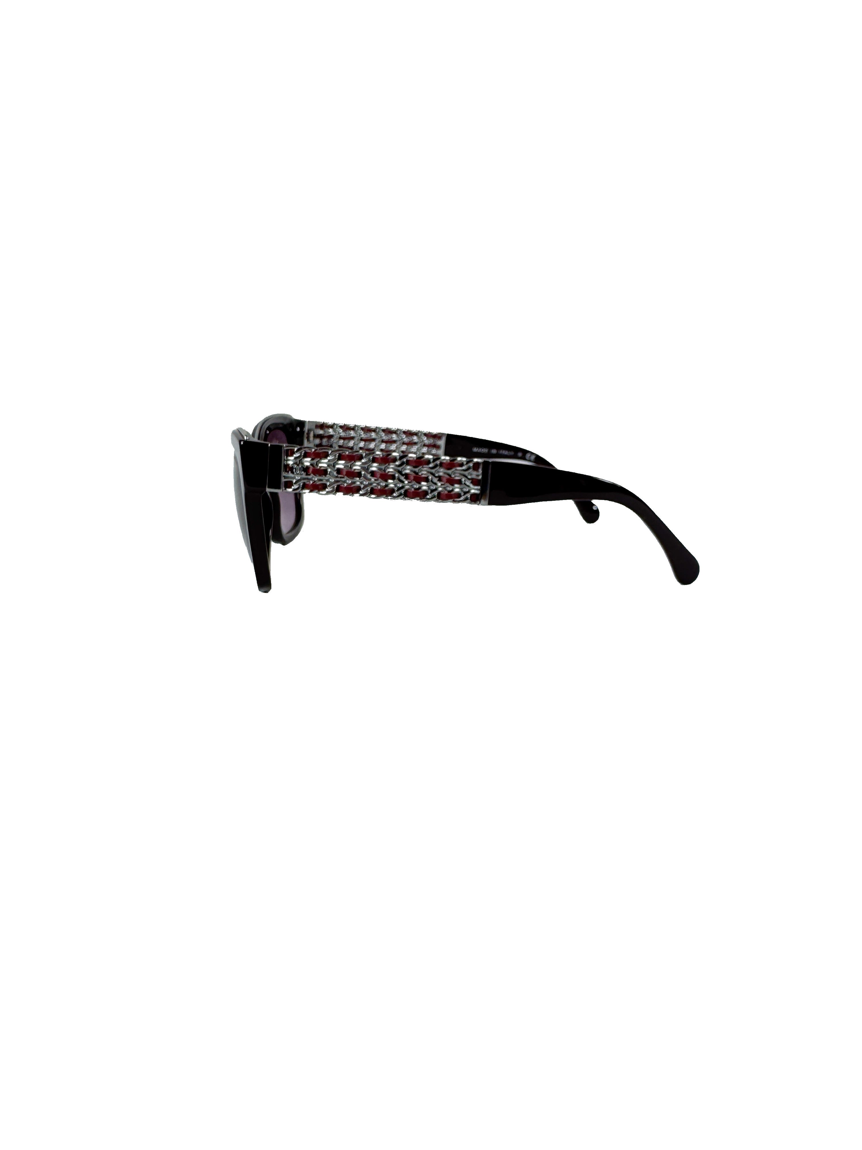Chanel acetate lambskin leather chain sunglasses burgundy 67079