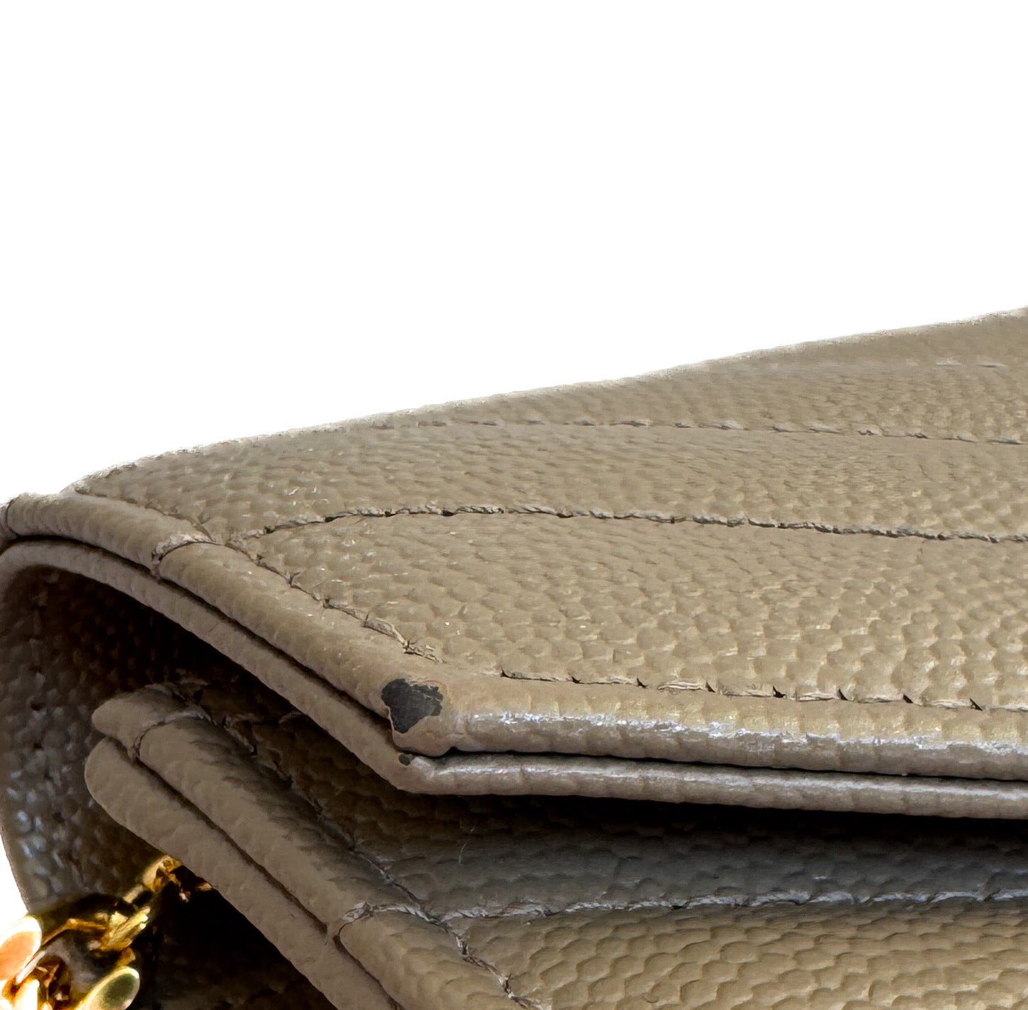 Saint Laurent chevron Cassandre grain de poudre chain wallet dark beige YBL695108 0822