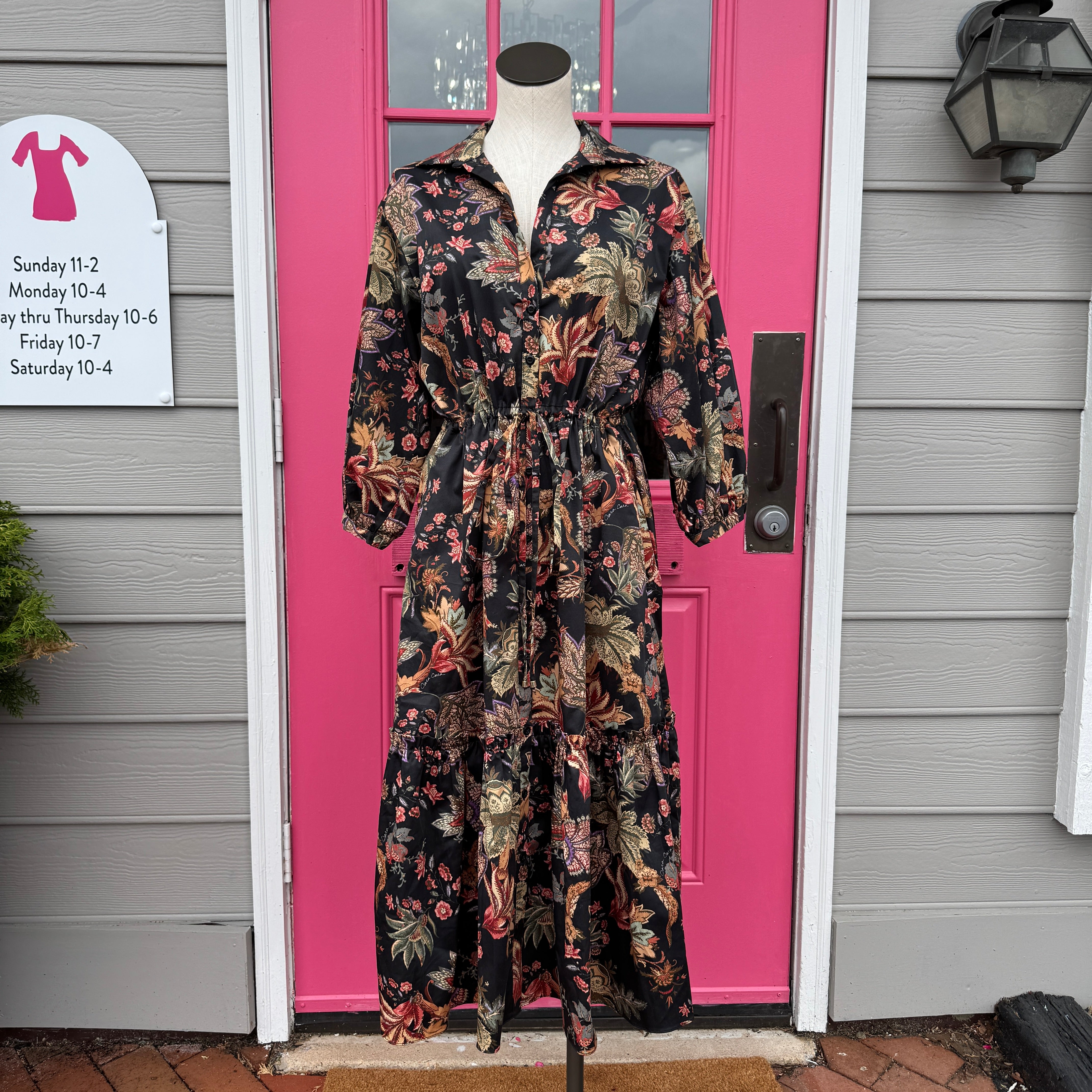 Cara Cara black multicolor floral button up dress size M