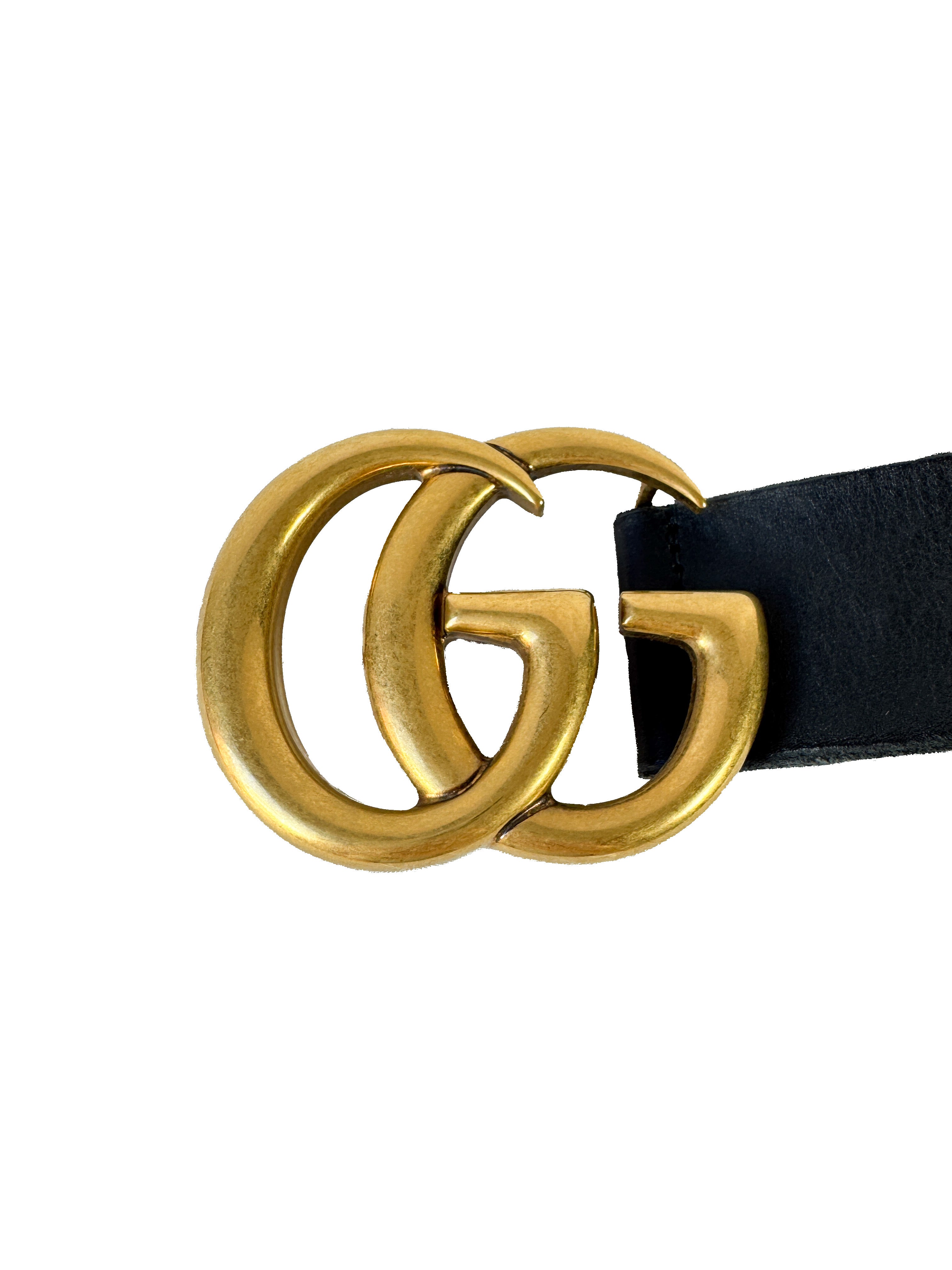 Gucci black leather gold GG belt size 85 498949