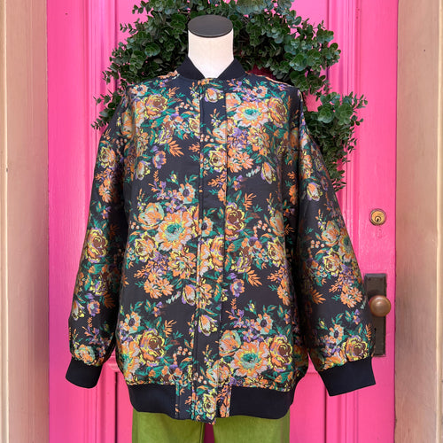Anthropologie multicolor floral print bomber jacket size L NWT