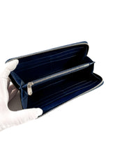 Christian Dior navy patent leather Cannage Lady Dior zip around wallet