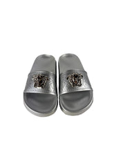 Versace silver Medusa head slides size 38