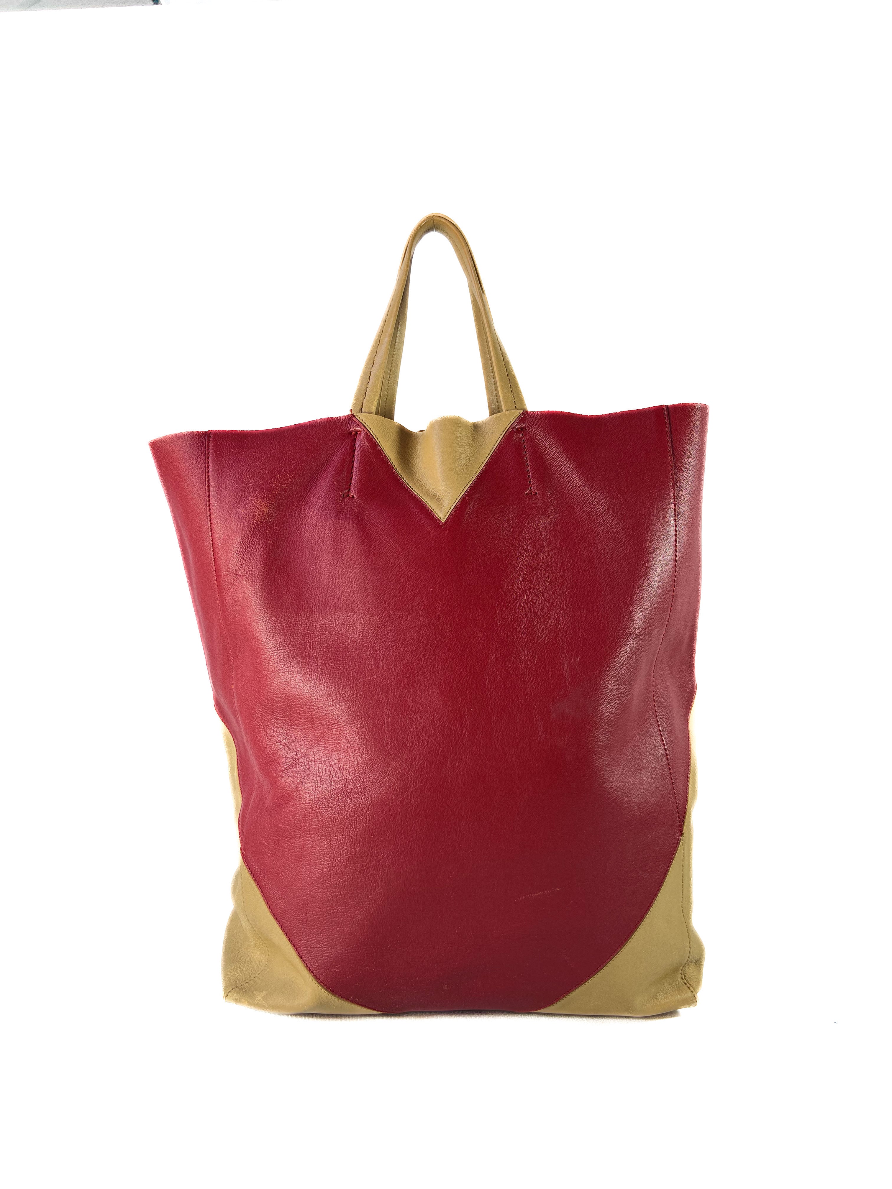 Celine Cabas vertical red/beige leather tote FGA0153