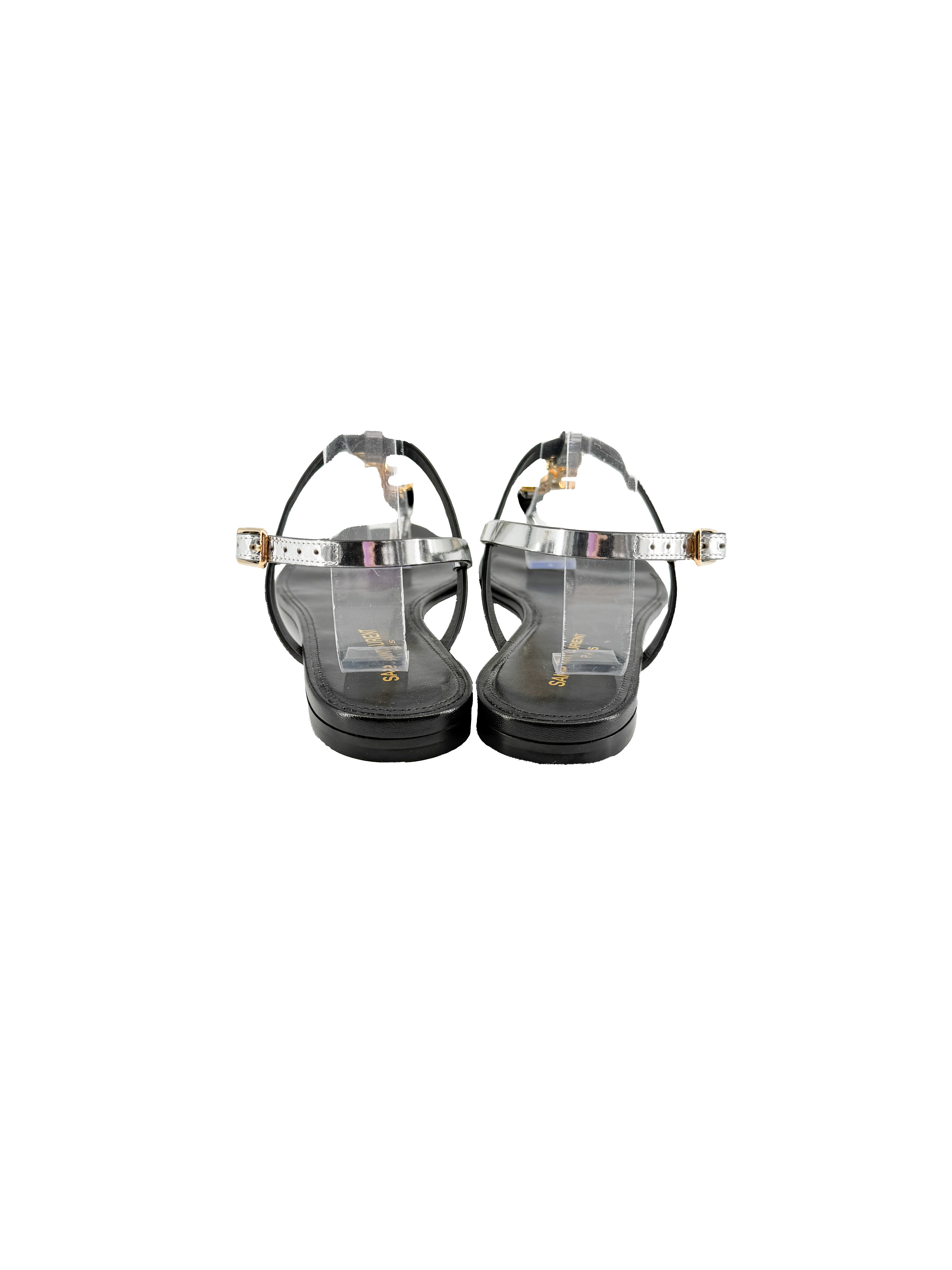Saint Laurent silver metallic Cassandra sandals size 39 BOX