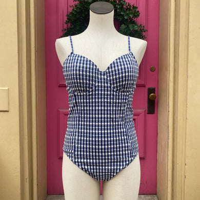 Vineyard Vines navy white check one piece bathing suit size Medium New With Tags