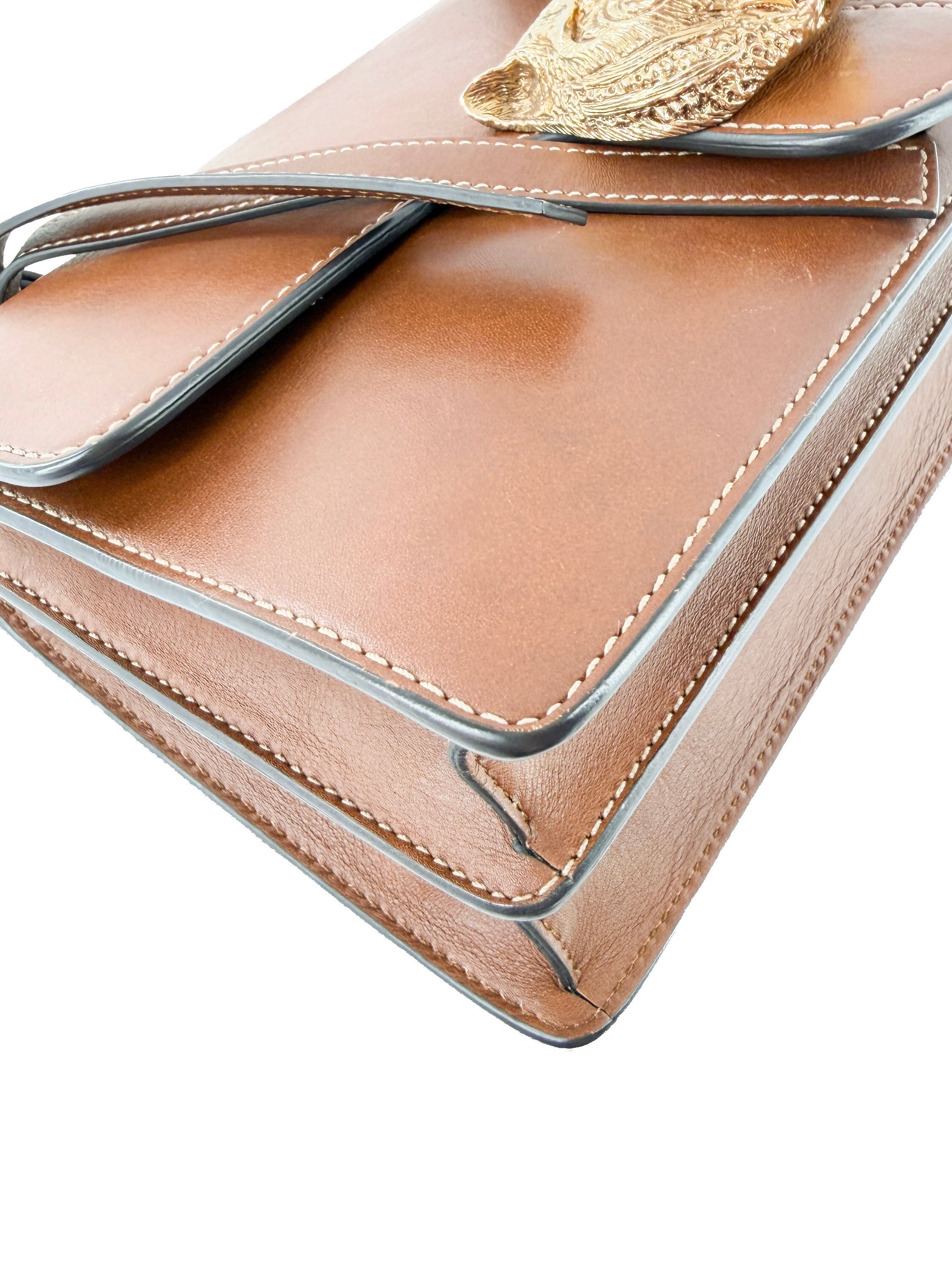 Gucci Animalier Leather Shoulder Bag Brown 412007 525040