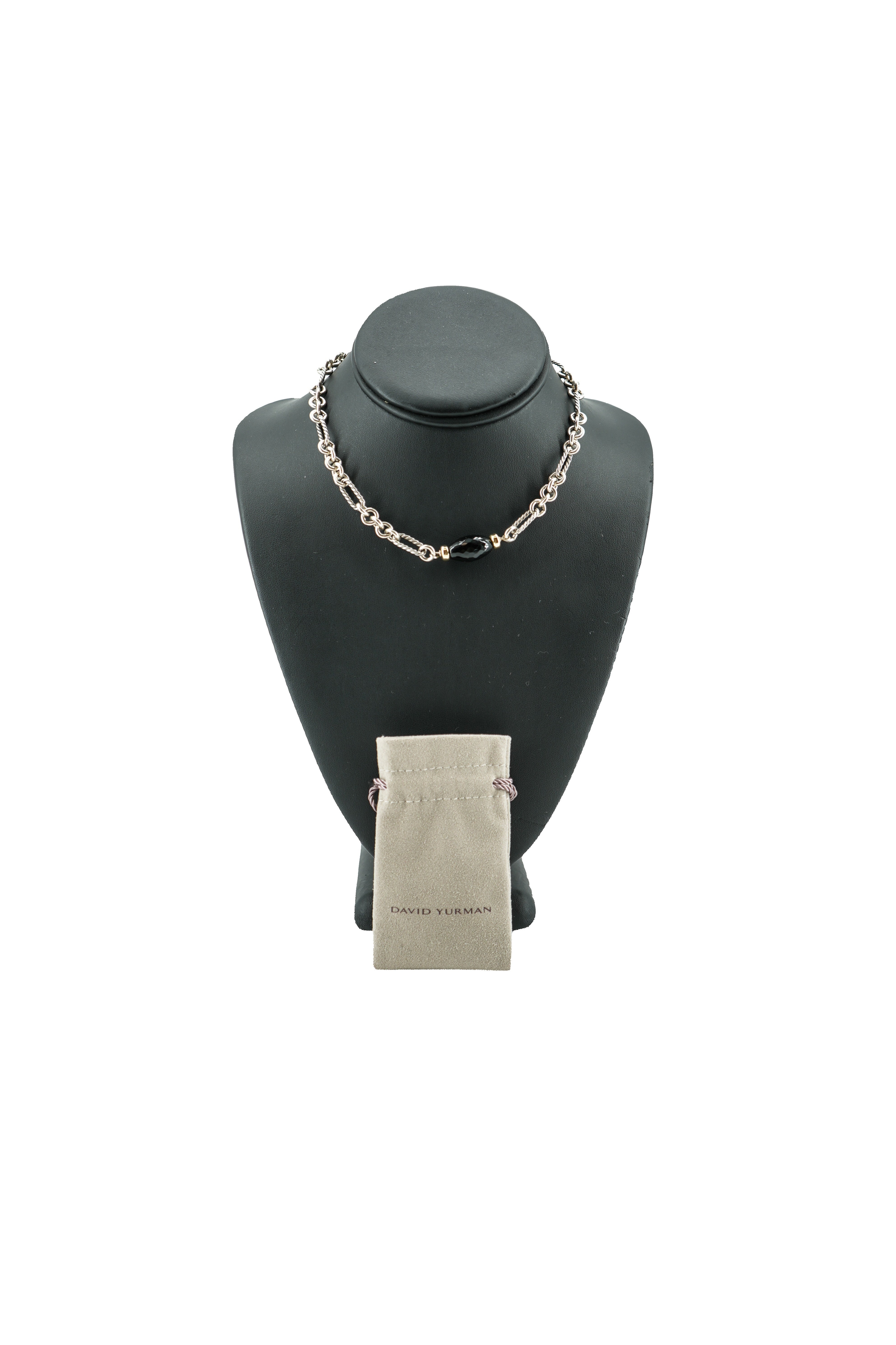 David Yurman sterling silver Figaro black onyx necklace