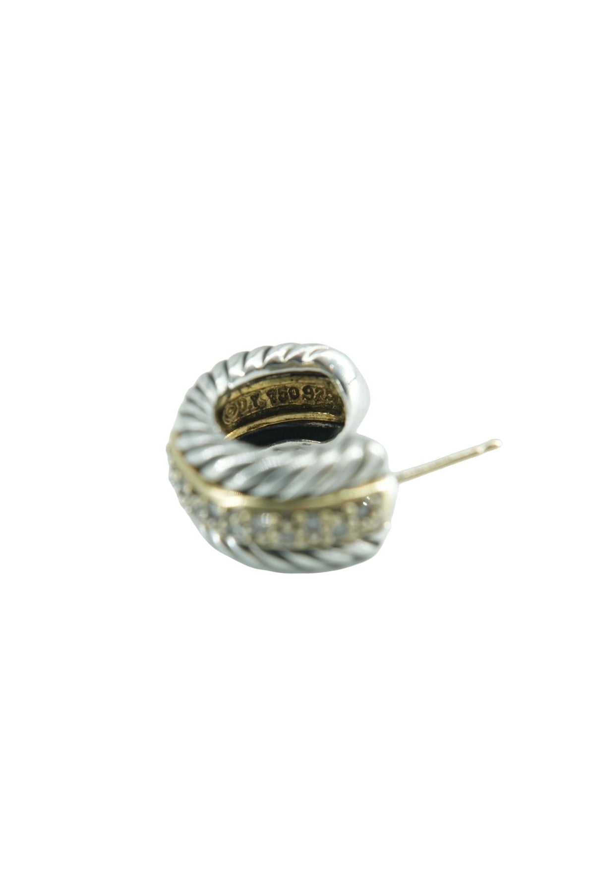 David Yurman sterling silver, yellow gold, diamond huggie hoops