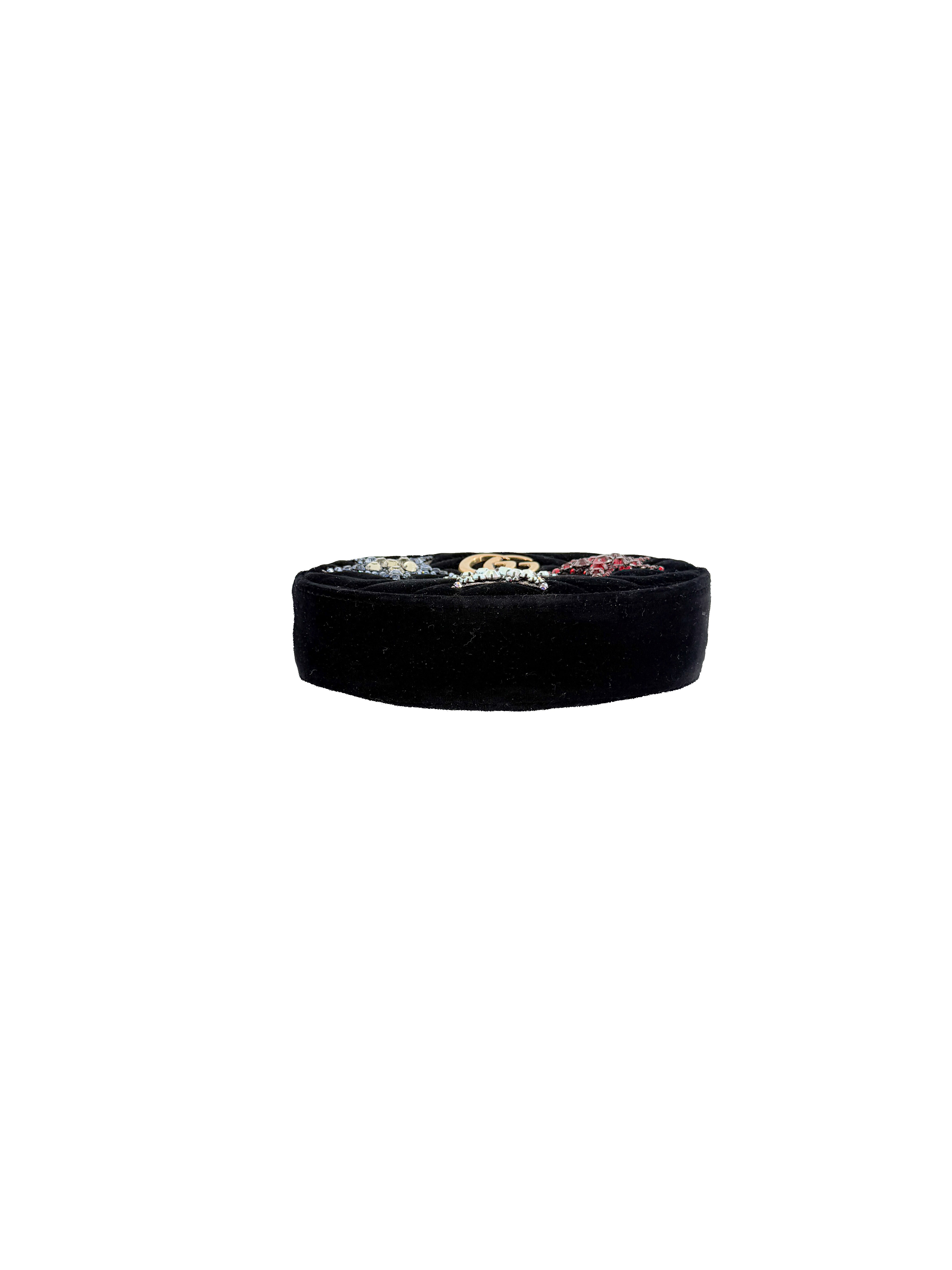 Gucci black leather, velvet crystal star GG marmont belt bag 476434 493075