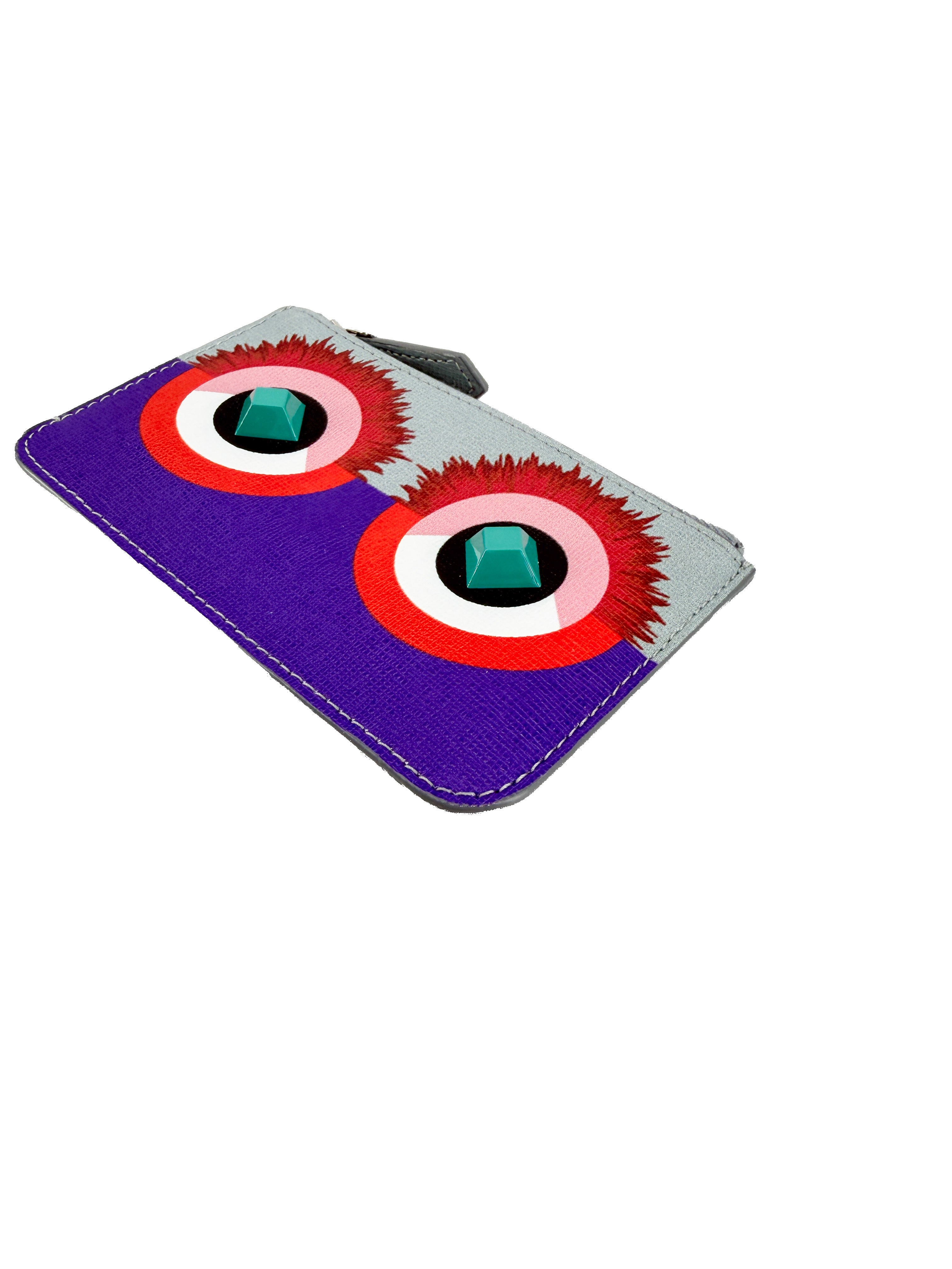 Fendi purple gray Monster motif coin pouch