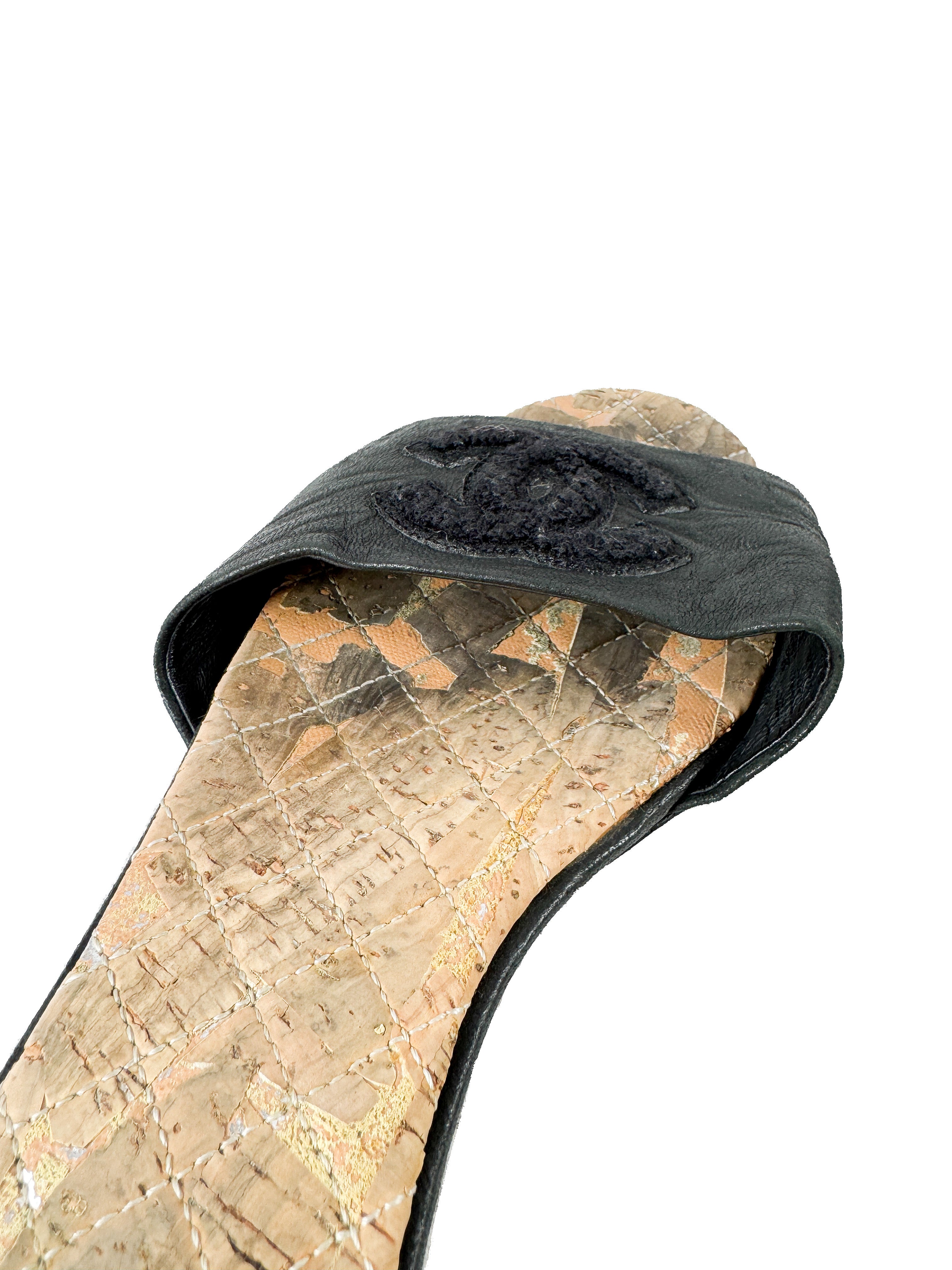 Chanel black leather CC slides size 39 **as is**