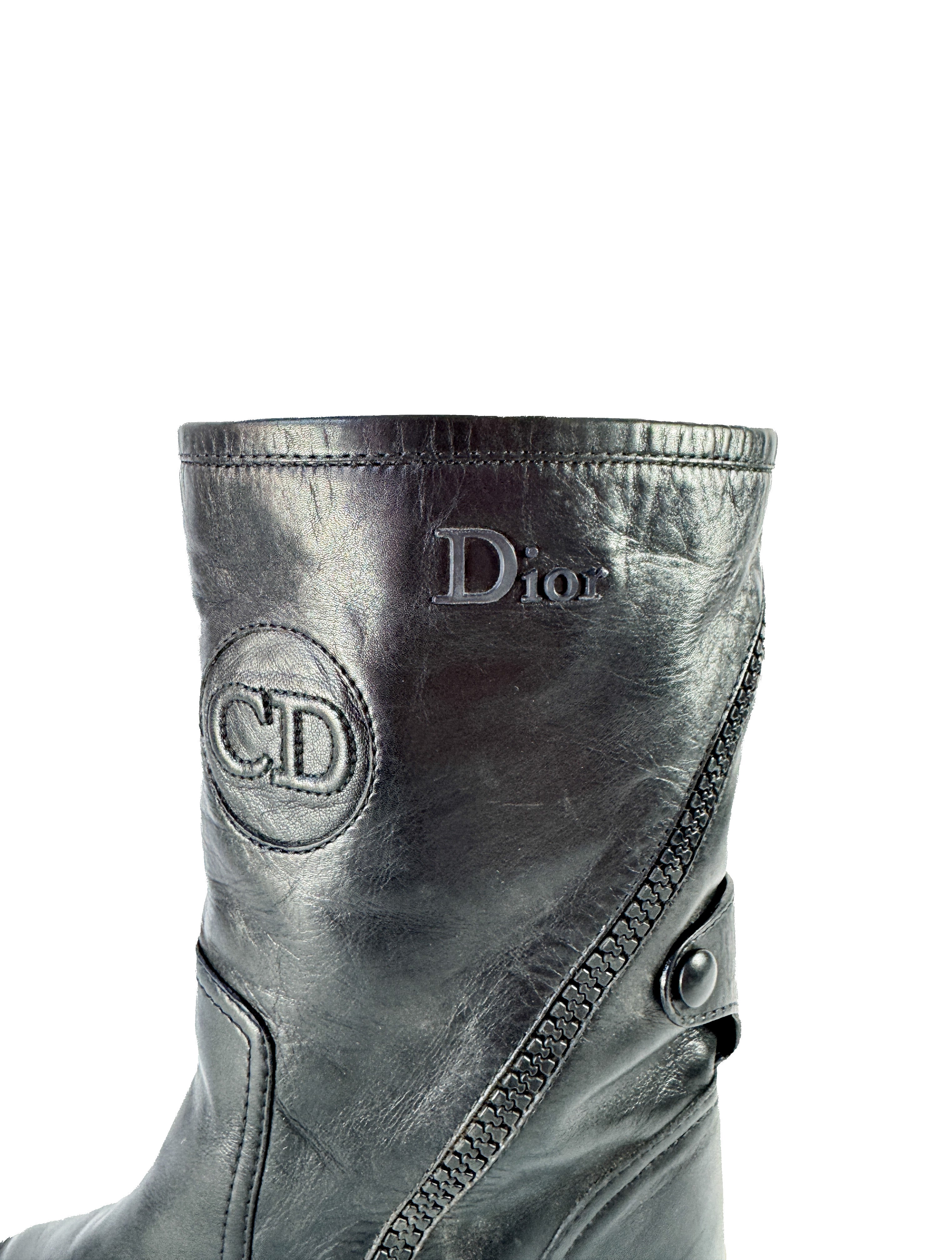 Christian Dior black leather CD boots size 38.5. CL0615
