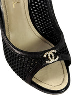 Chanel black leather perforated slingback pumps size 36 BOX