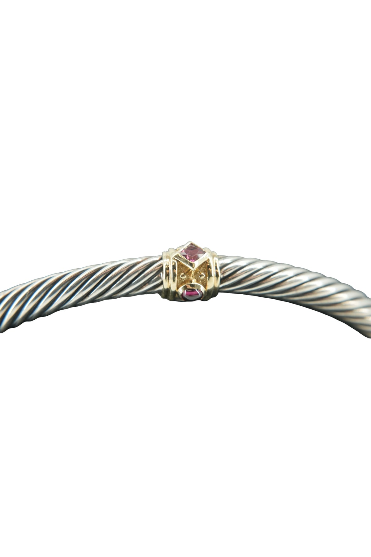 David Yurman sterling silver, yellow gold, tourmaline single station Renaissance bracelet