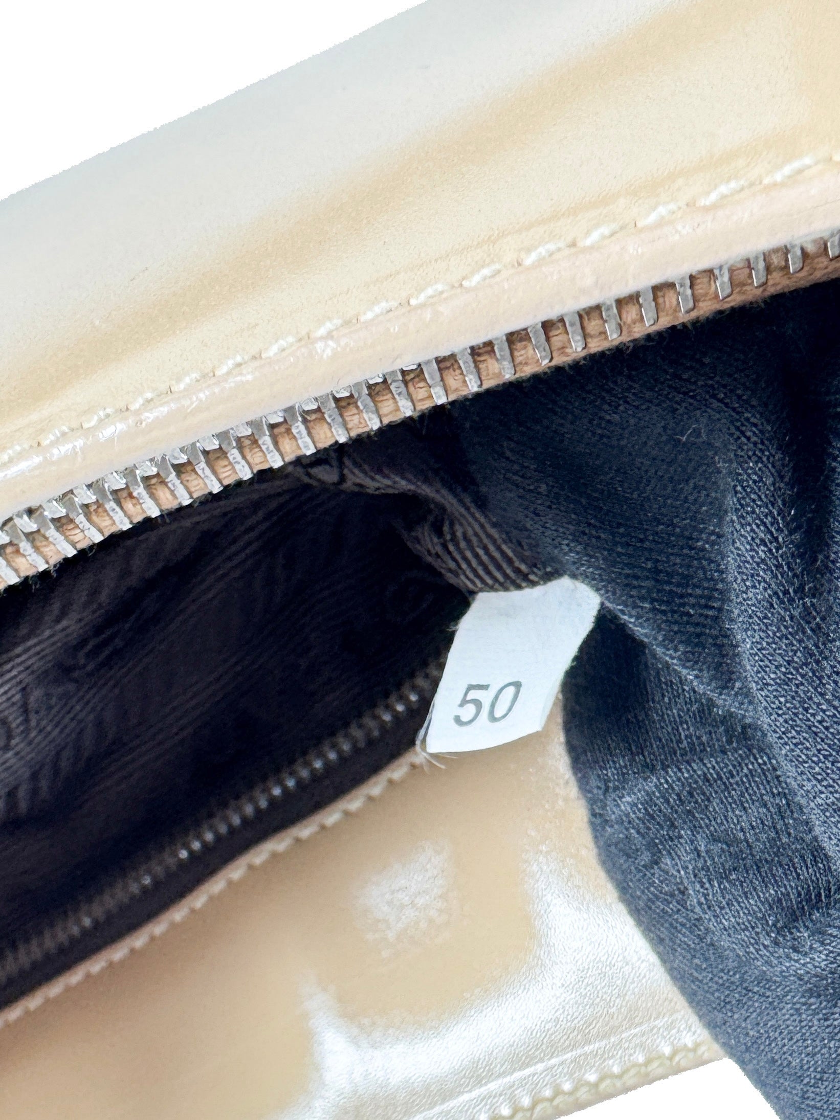 Prada beige patent leather Vitello Acciaio hobo 50