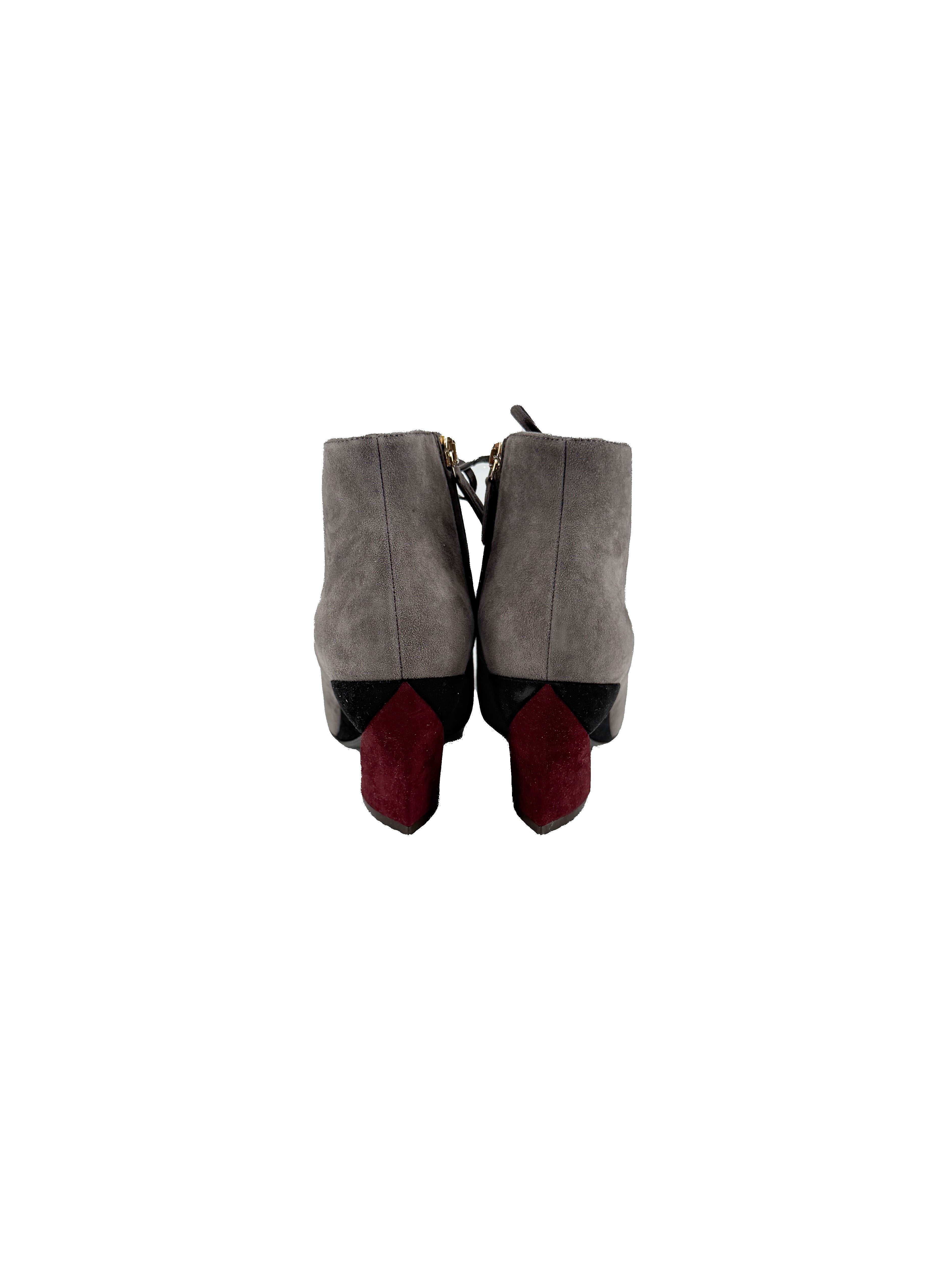 Salvatore Ferragamo tri color suede heeled booties size 6 NEW BOX
