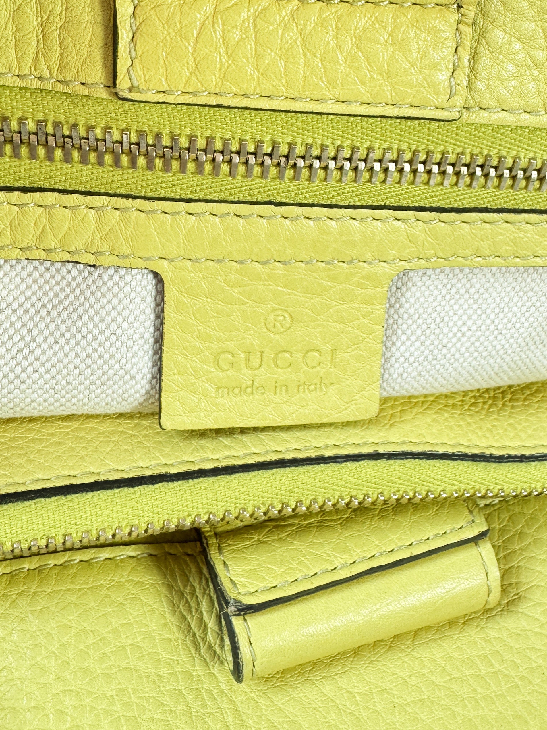 Gucci chartreuse leather Bamboo handle shopper  323658 525040