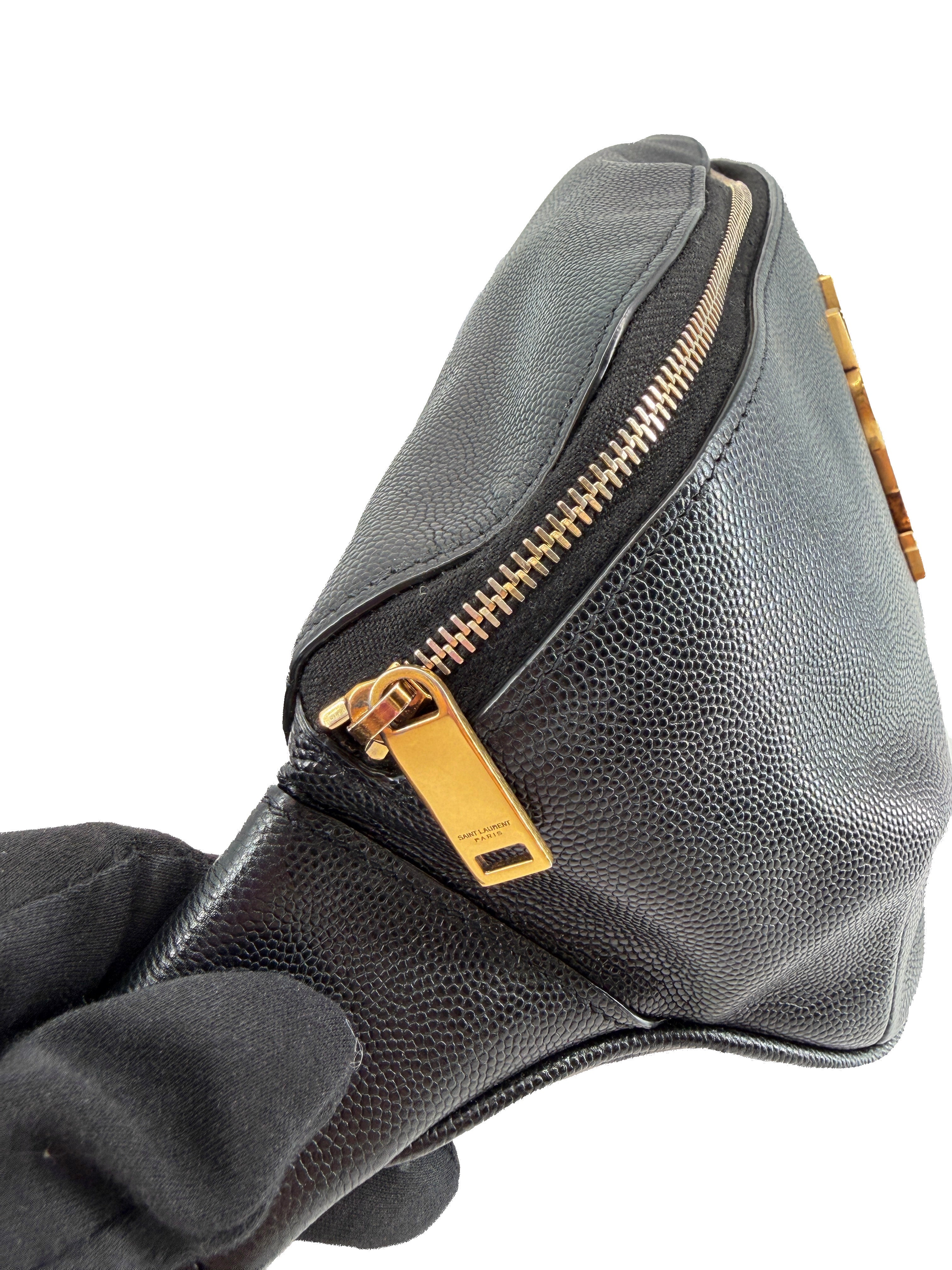 Saint Laurent black Cassandre grain de poudre monogram belt bag FLY509959-0322